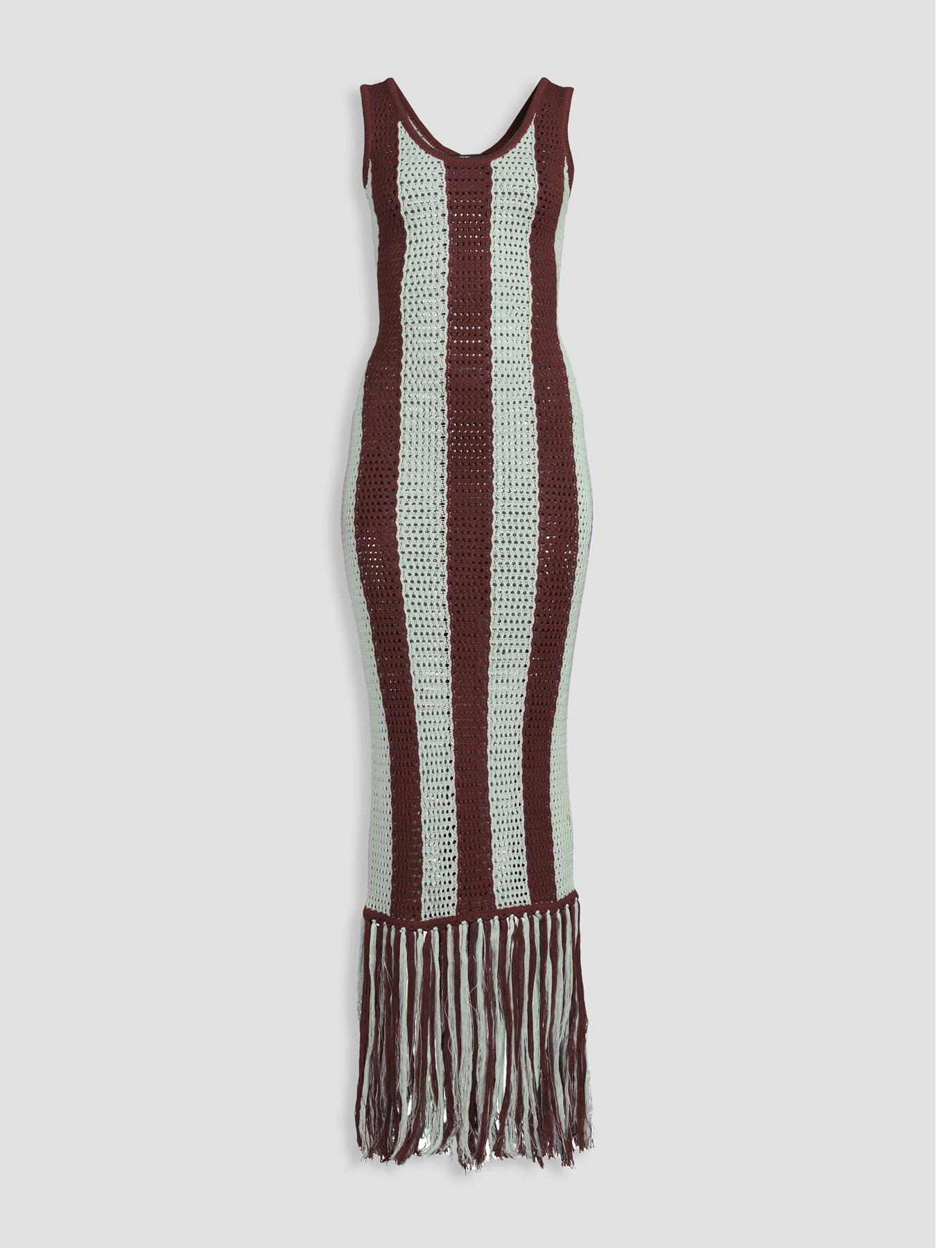 The Very Collection Crochet Striped Maxi Dress With Fringe - Blue/chocolate  | Littlewoods