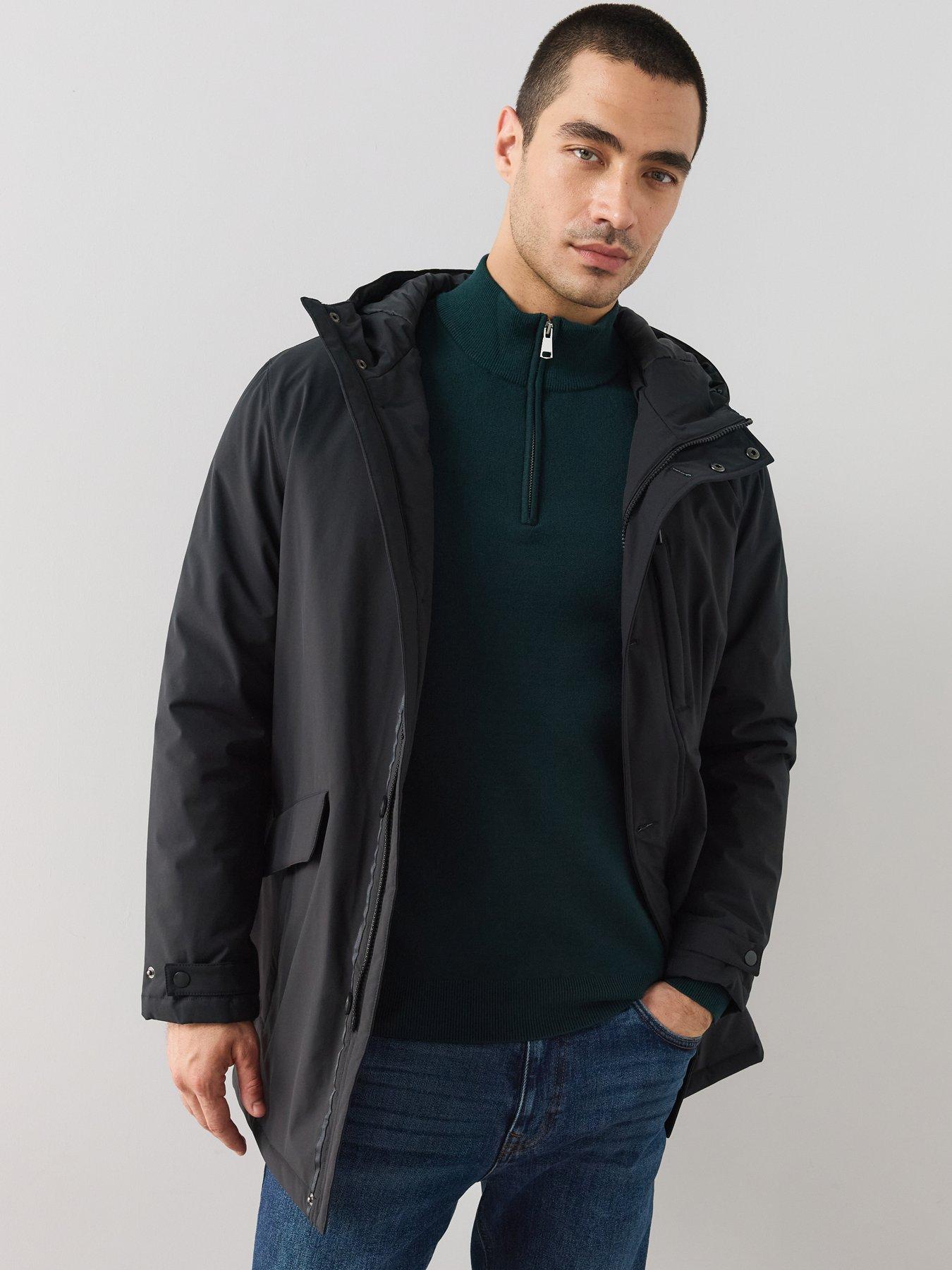 Image 1 of 7 of The Very Collection Shower Resistant Hooded Parka Coat - Black