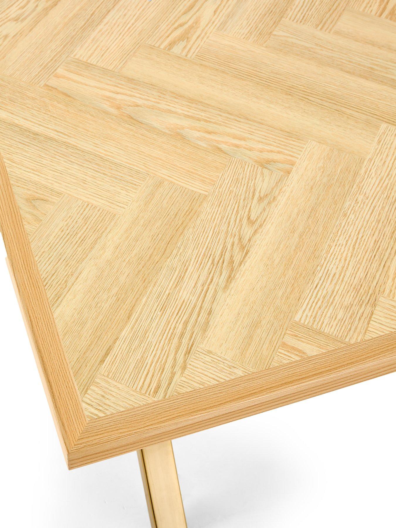 Image 6 of 7 of The Very Collection Kaia Chevron 160 cm Dining Table +&nbsp;Bench +&nbsp;2 Nala Chairs - Brass Legs - FSC&reg; Certified
