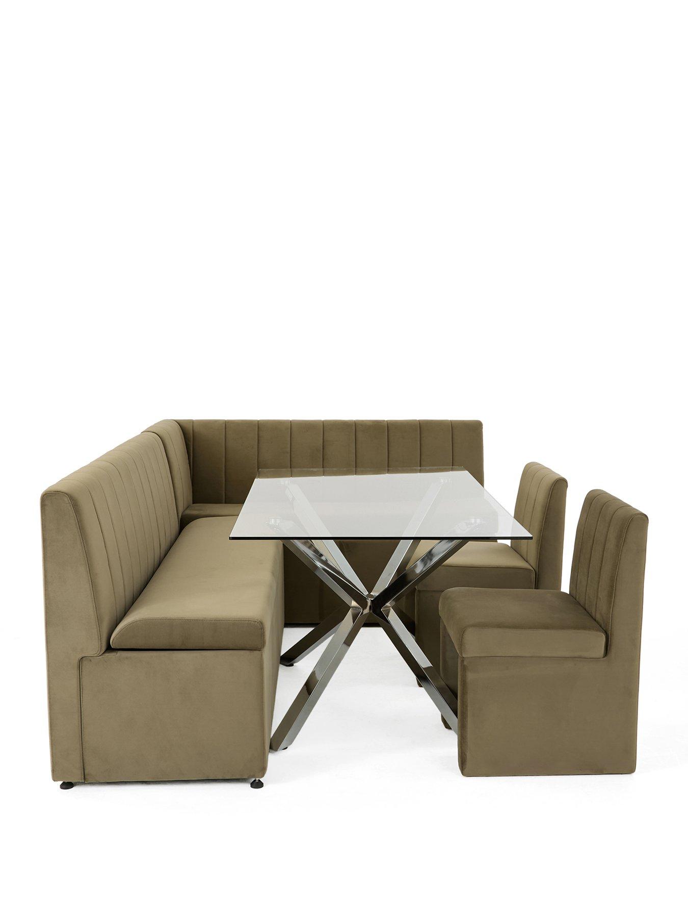 Image 2 of 7 of The Very Collection Sander Corner Storage Bench&nbsp;with Chopstick 160 cm Chrome&nbsp;Rectangular Dining Table and&nbsp;2 Sander Chairs - Moss Green/Chrome