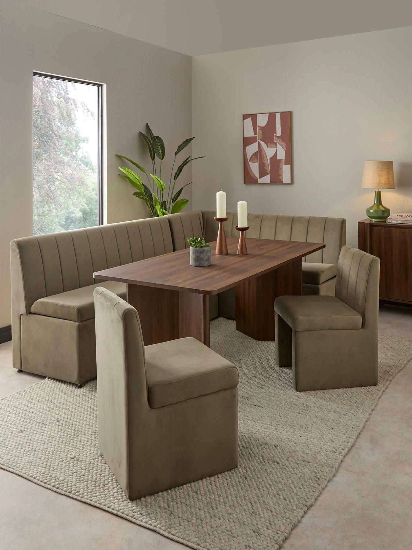 The Very Collection Sander Corner Storage Booth with 180 cm Amber Dining Table and 2 Sander Chairs - Moss Green/Rustic Oak - FSC® Certified