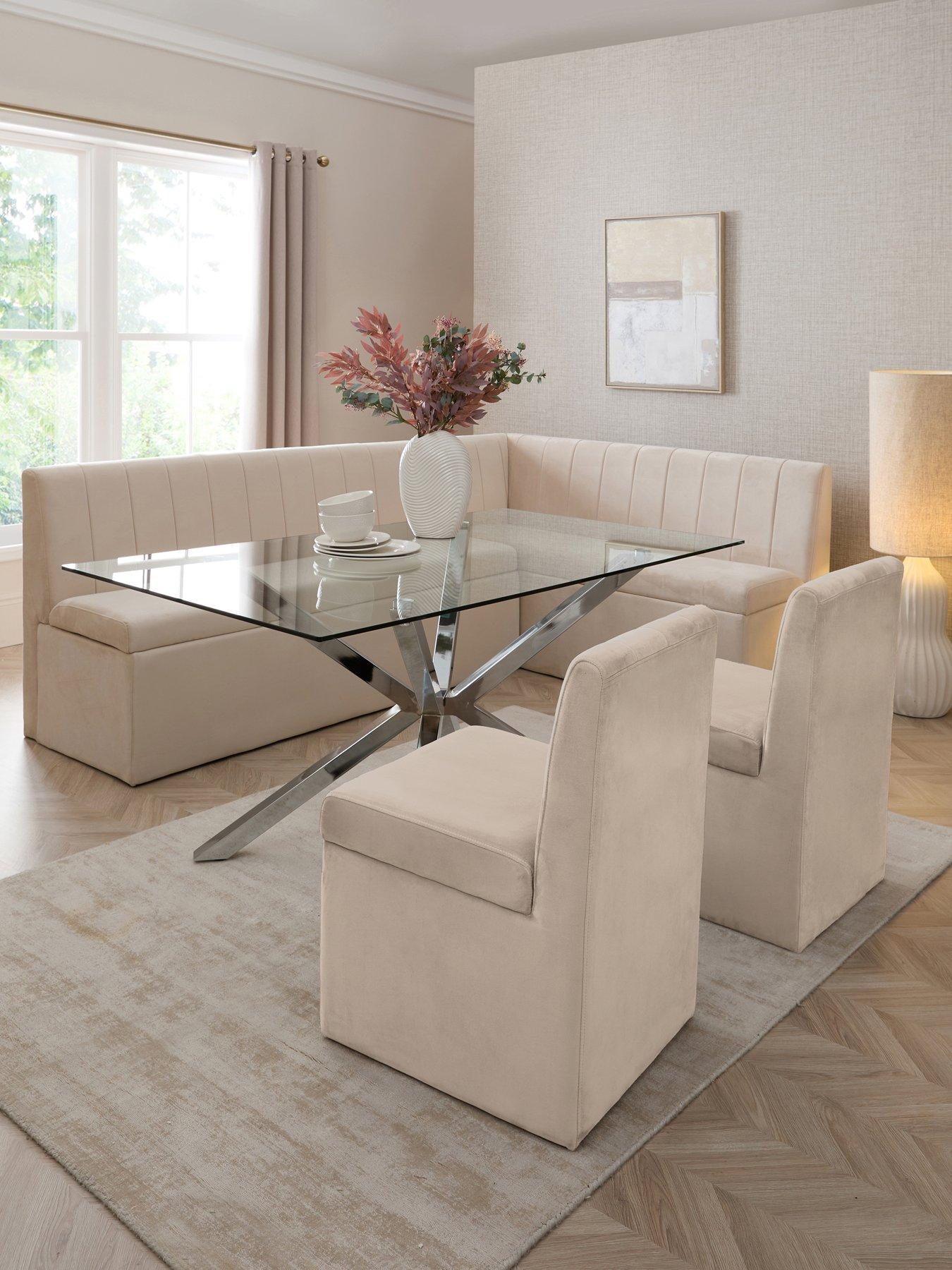The Very Collection Sander Corner Storage Bench With Chopstick 160cm Chrome Rectangular Corner Bench  &  2 Sander Chairs - Beige - FSC® Certified