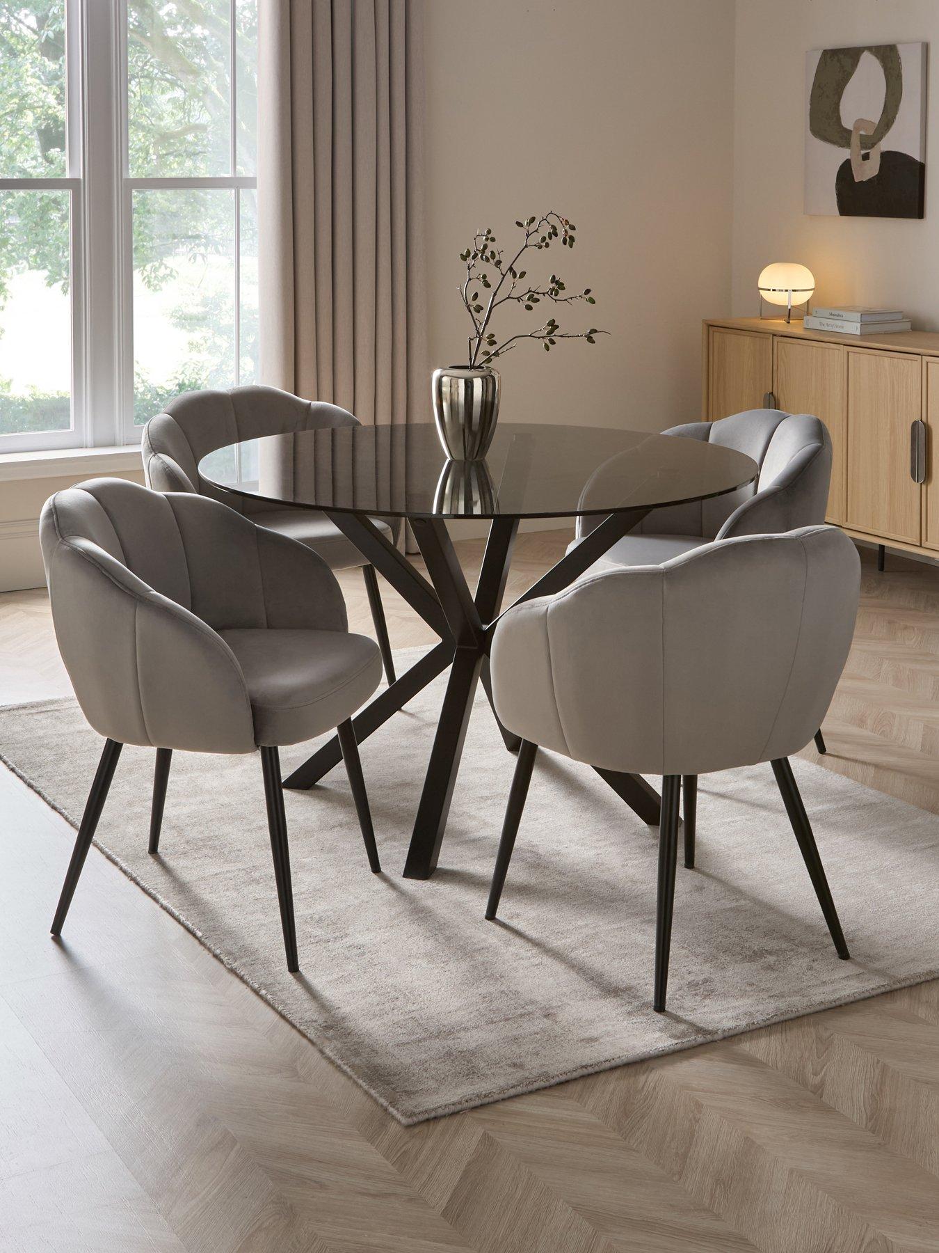 Very Home Chopstick 120cm Round Dining Table  &  4 Angel Velvet Chairs