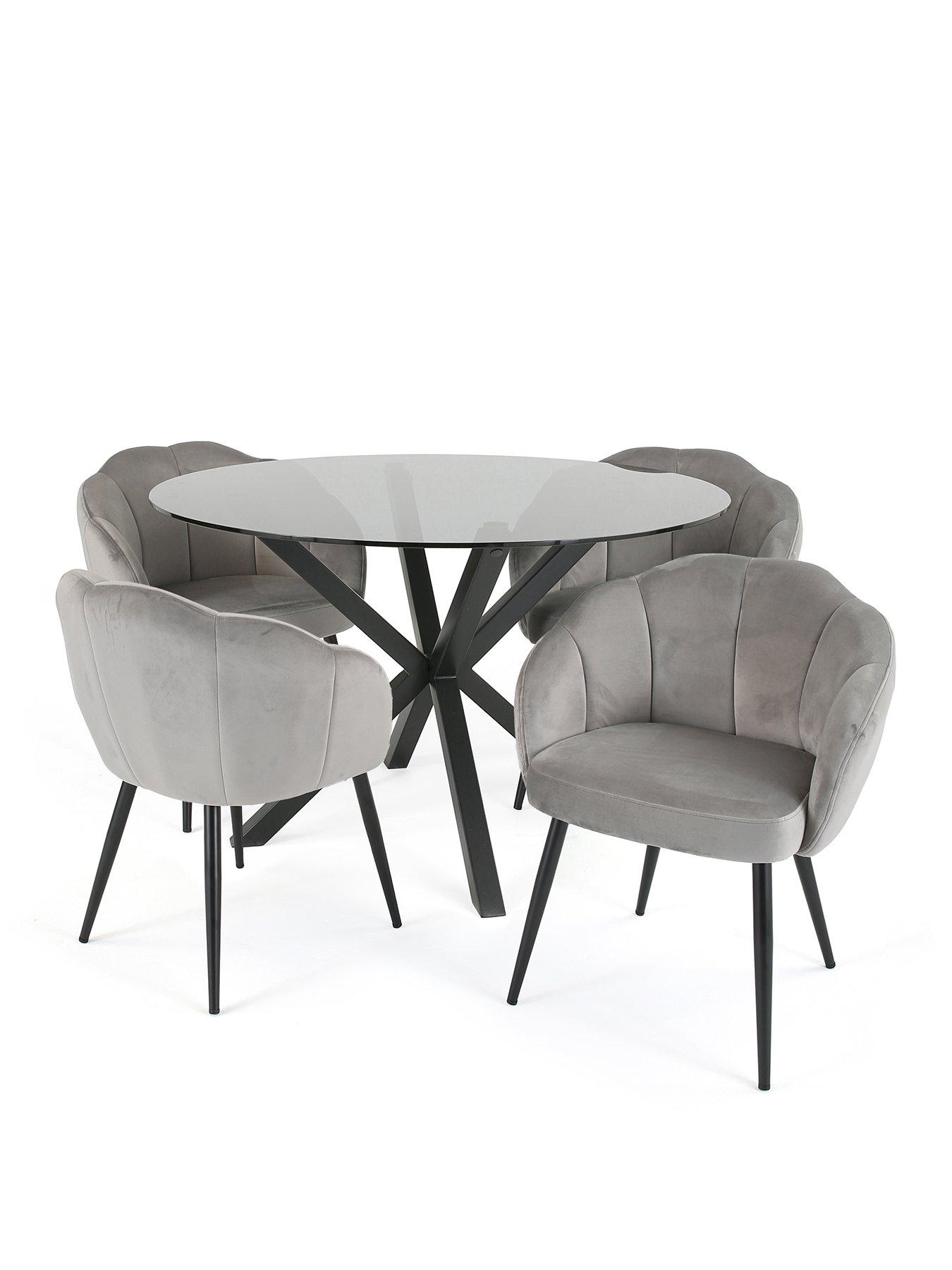 The Very Collection Chopstick 120cm Round Dining Table & 4 Angel Velvet Chairs