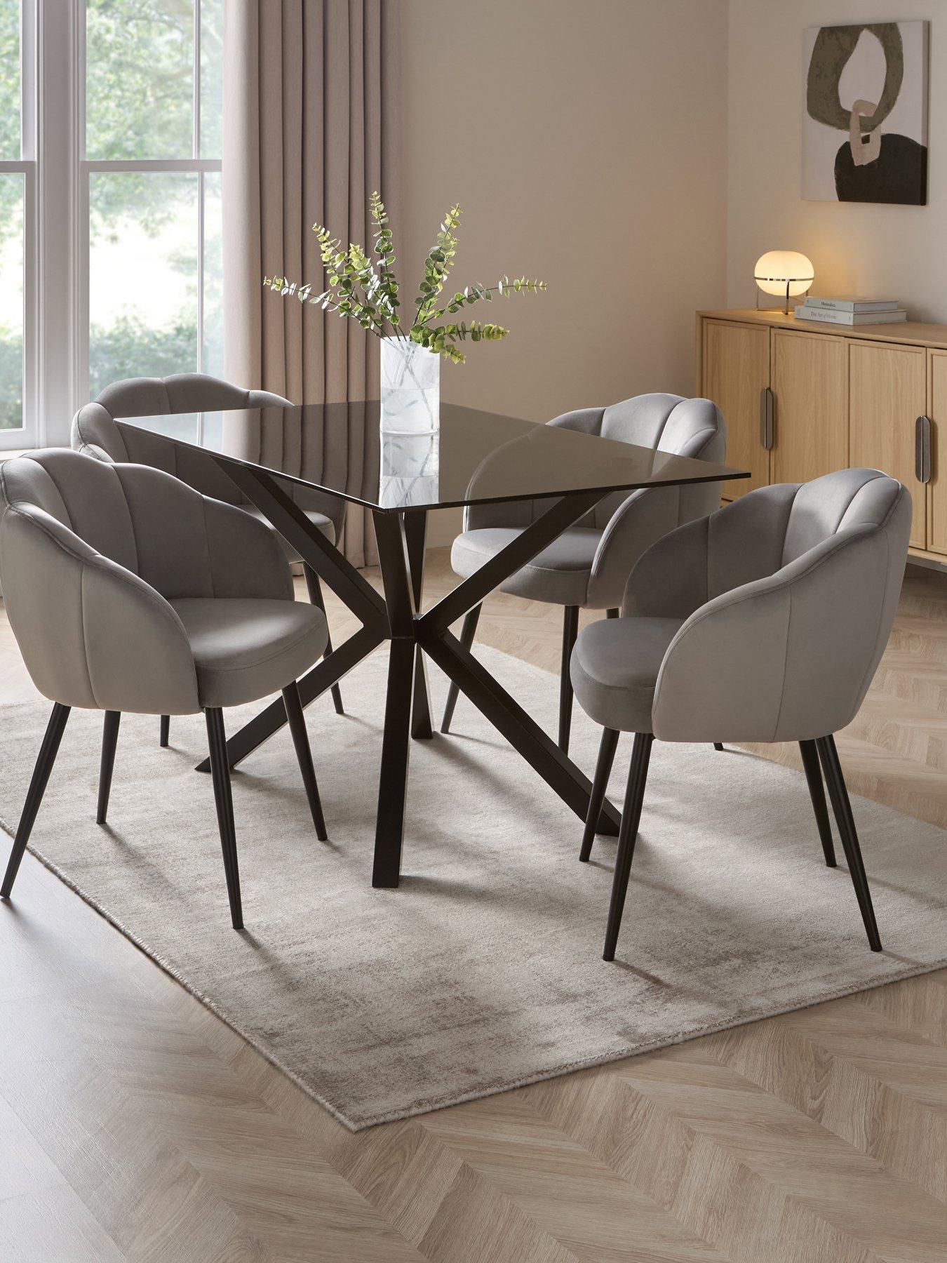 The Very Collection Chopstick 130cm Rectangular  Dining Table & 4 Angel Velvet Chairs