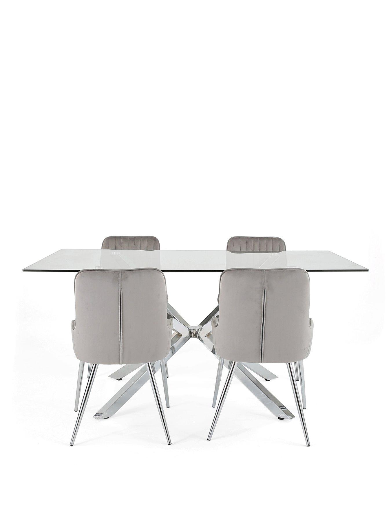 Image 2 of 7 of The Very Collection Chopstick Chrome 160cm Rectangular Dining Table & 4 Alisha Grey/chrome Chairs
