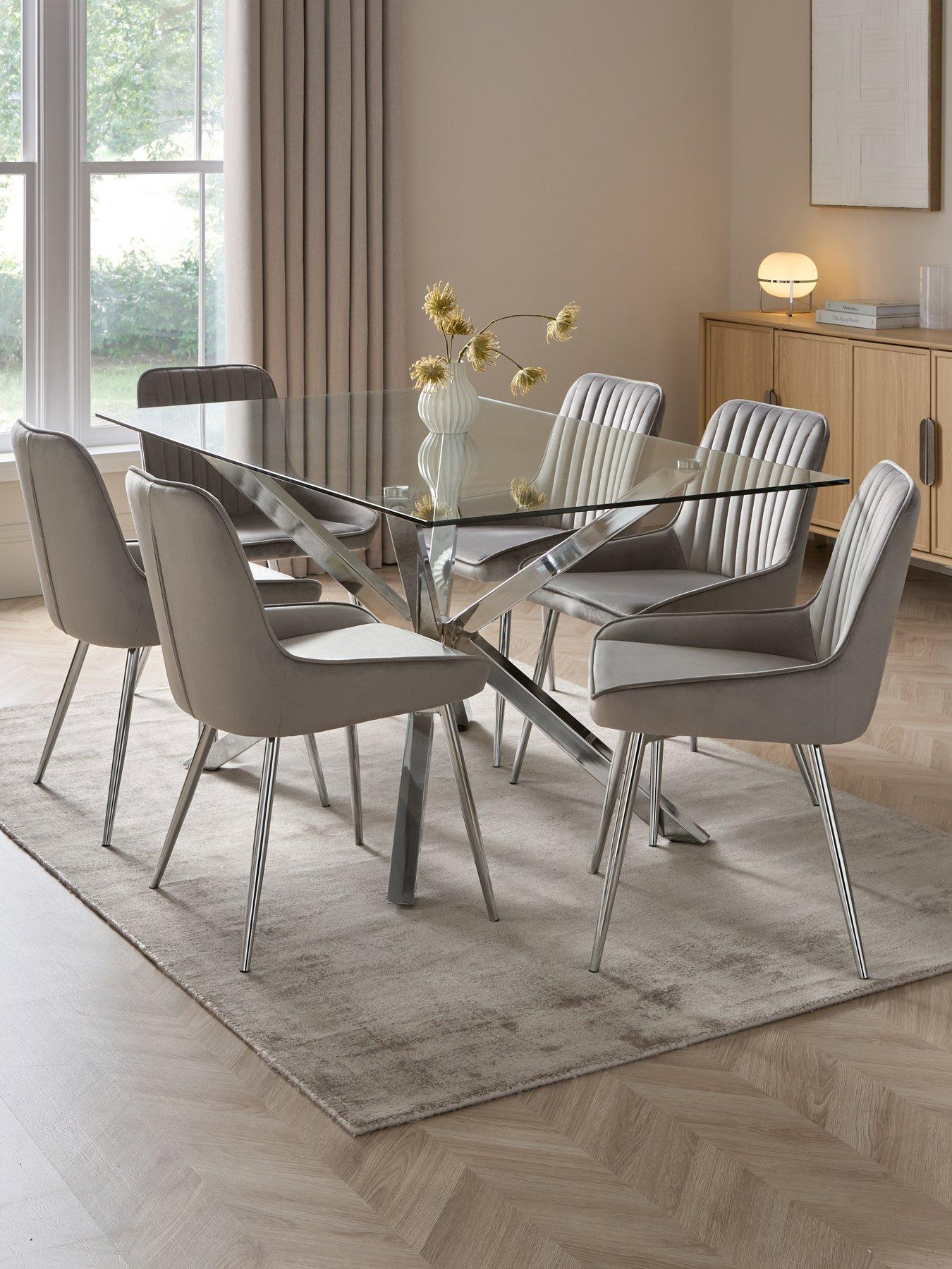 front image of the-very-collection-chopstick-chrome-160-cm-rectangular-glass-topnbspdining-table-nbsp6-alisha-greychrome-chairs