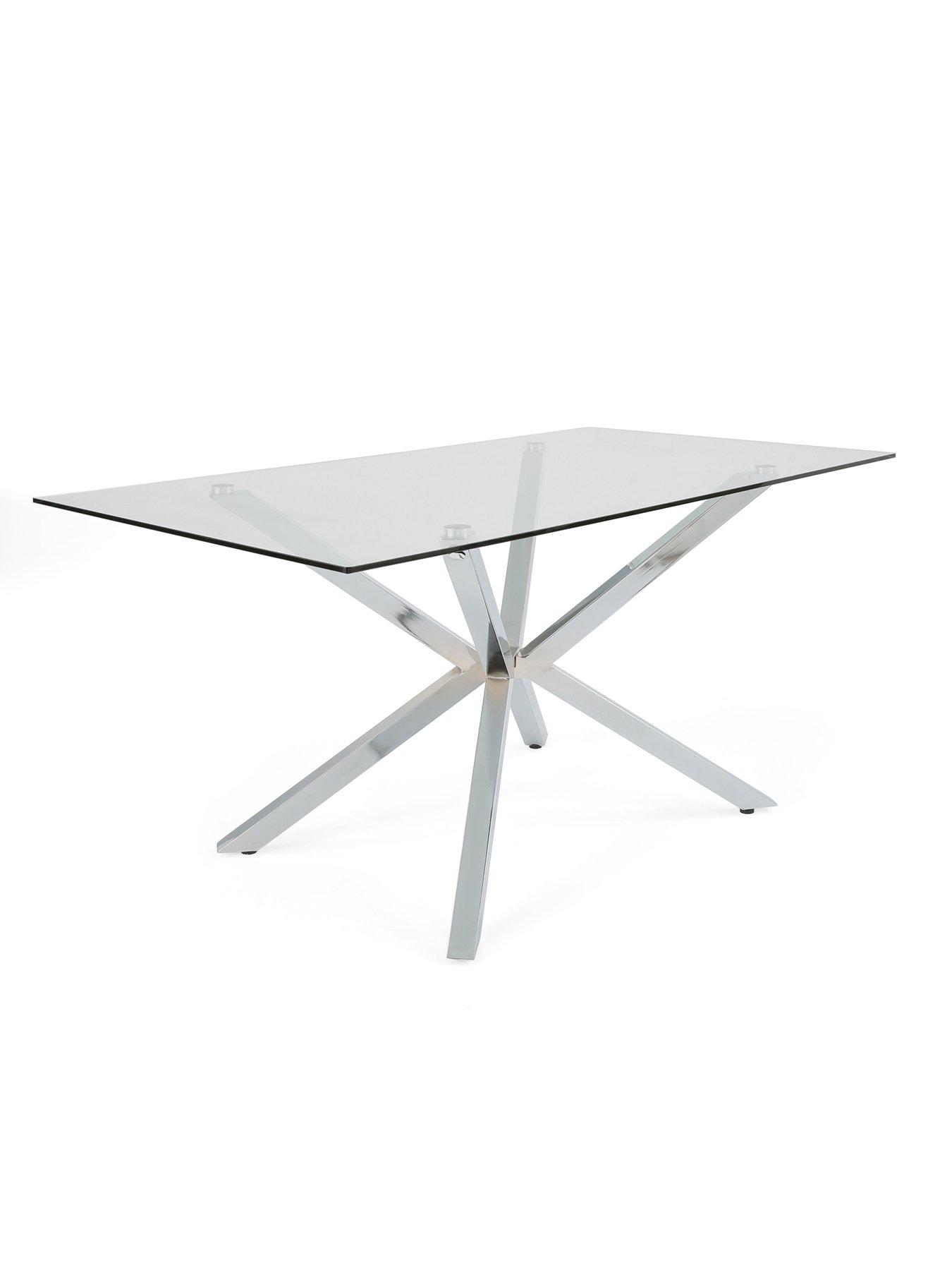  image of the-very-collection-chopstick-chrome-160-cm-rectangular-glass-topnbspdining-table-nbsp6-alisha-greychrome-chairs