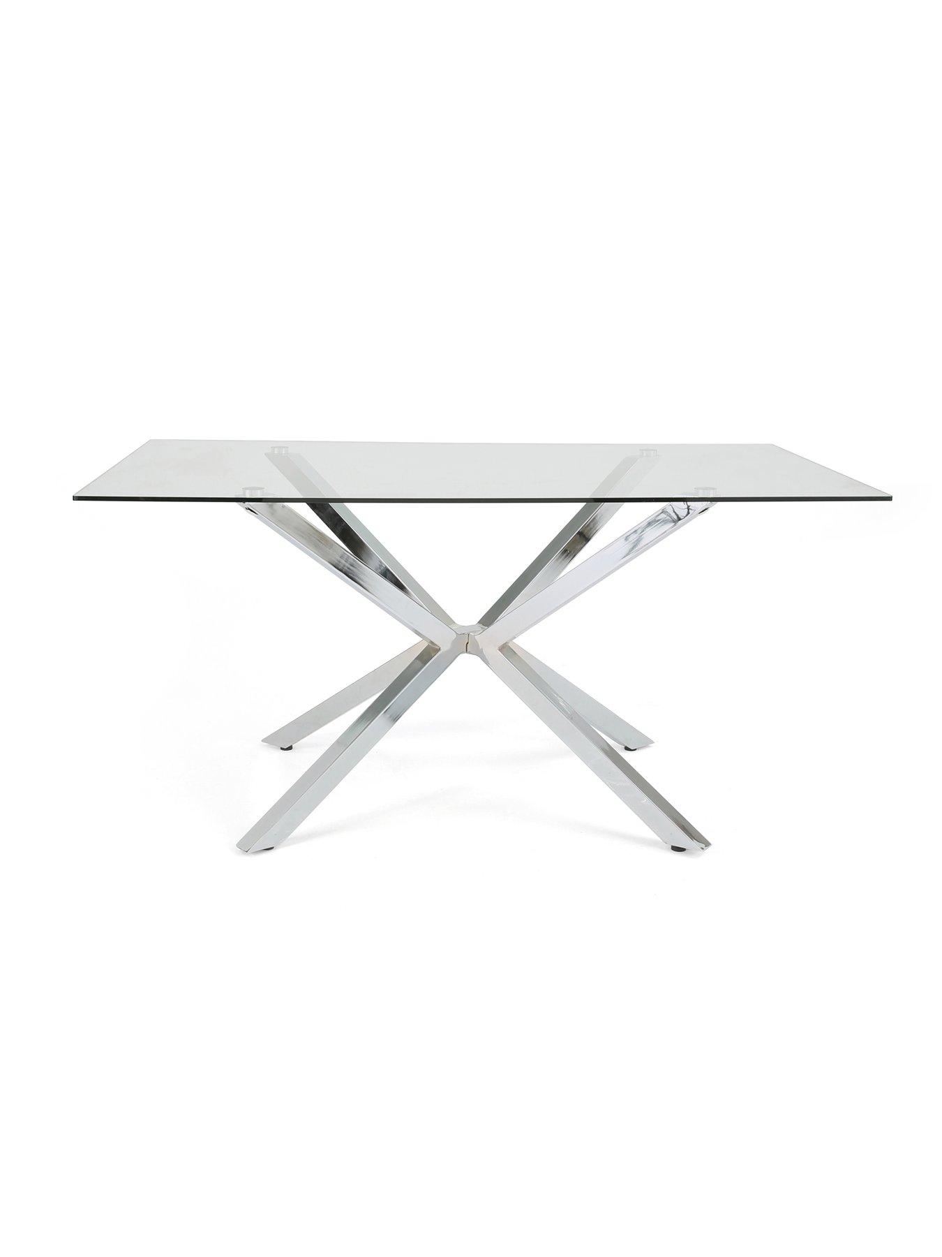  image of the-very-collection-chopstick-chrome-160-cm-rectangular-glass-topnbspdining-table-nbsp6-alisha-greychrome-chairs