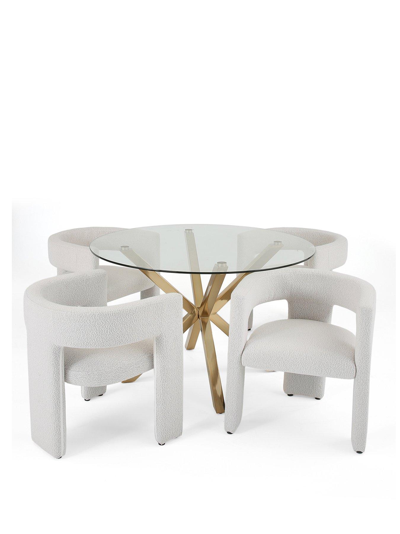 Image 2 of 6 of The Very Collection Chopstick 120cm Brass Dining Table &amp; 4 Nell Boucle Dining Chairs