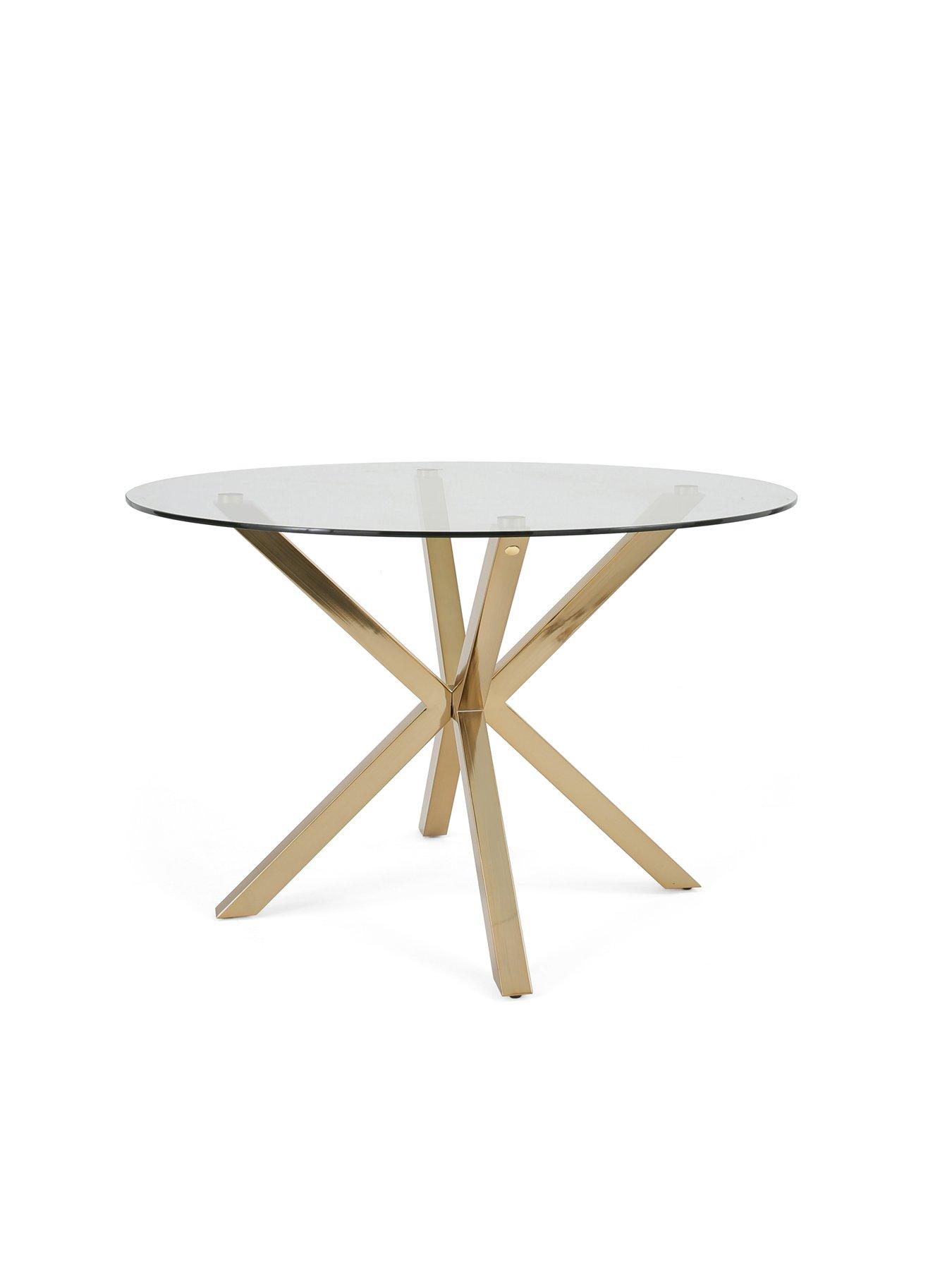 Image 3 of 6 of The Very Collection Chopstick 120cm Brass Dining Table &amp; 4 Nell Boucle Dining Chairs