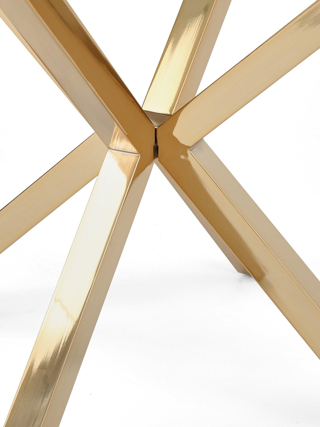 Image 4 of 6 of The Very Collection Chopstick 120cm Brass Dining Table &amp; 4 Nell Boucle Dining Chairs