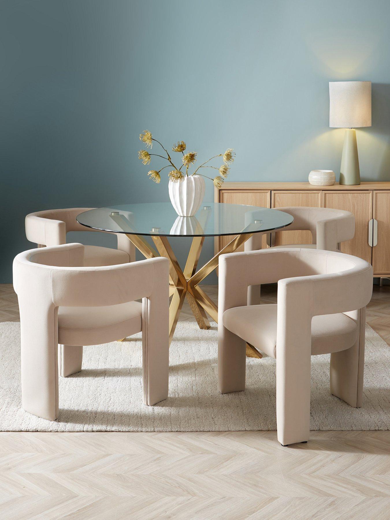 The Very Collection Chopstick 120cm Brass Dining Table & 4 Nell Taupe Dining Chairs