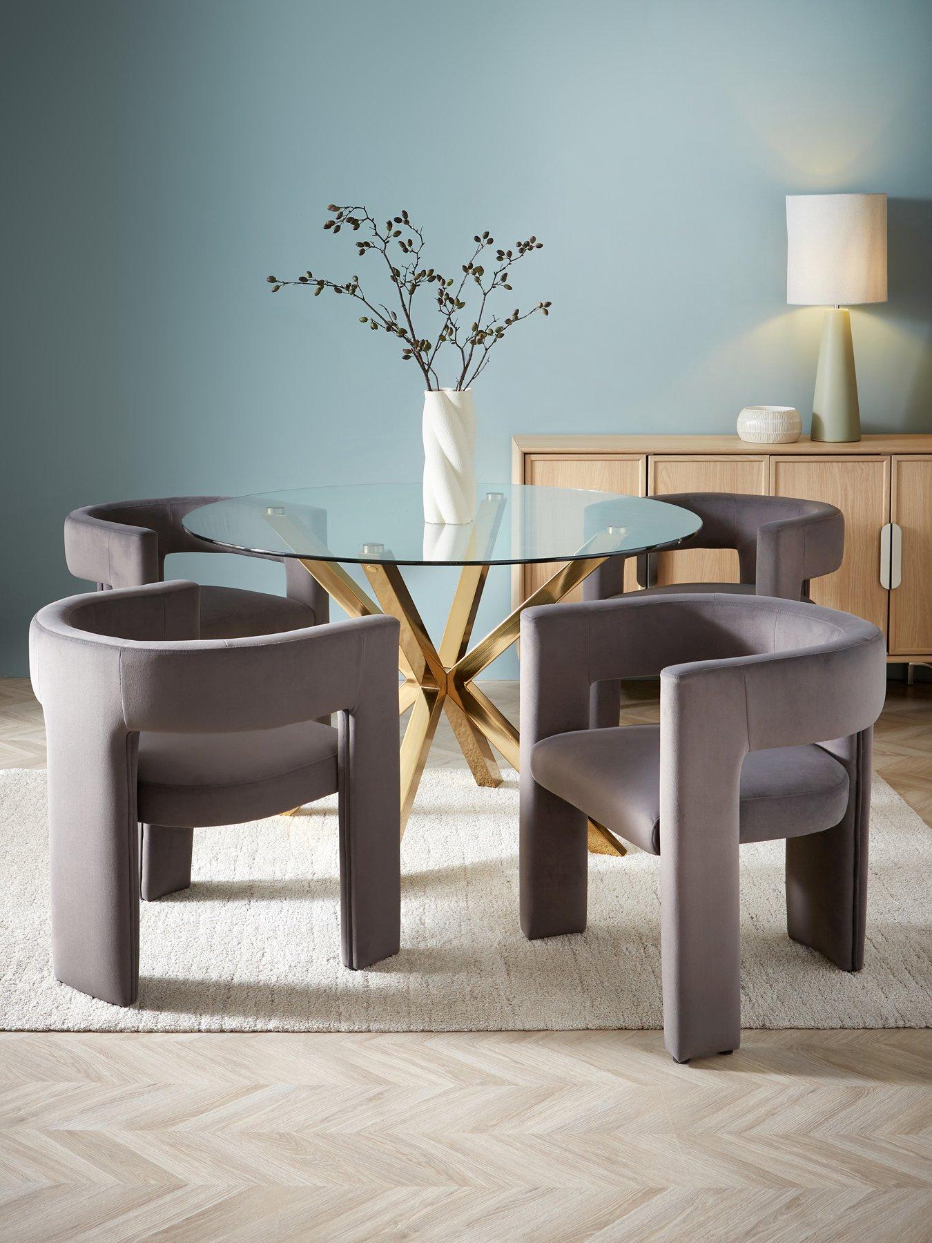 The Very Collection Chopstick 120cm Brass Dining Table  &  4 Nell Grey Dining Chairs