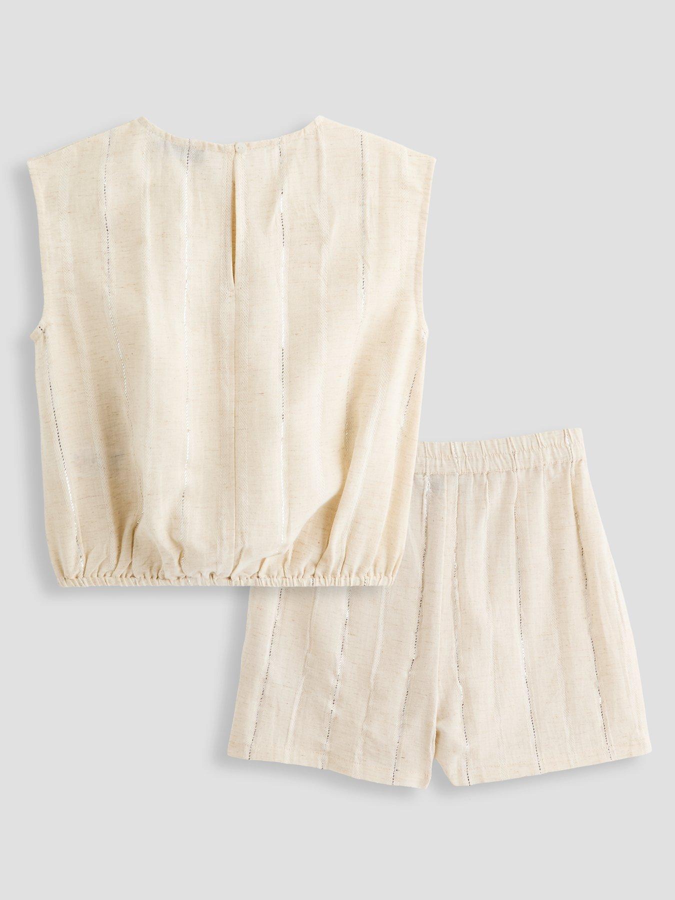 Image 2 of 4 of The Very Collection Girls Stripe And Embroidered Top And Short Outfit - Beige