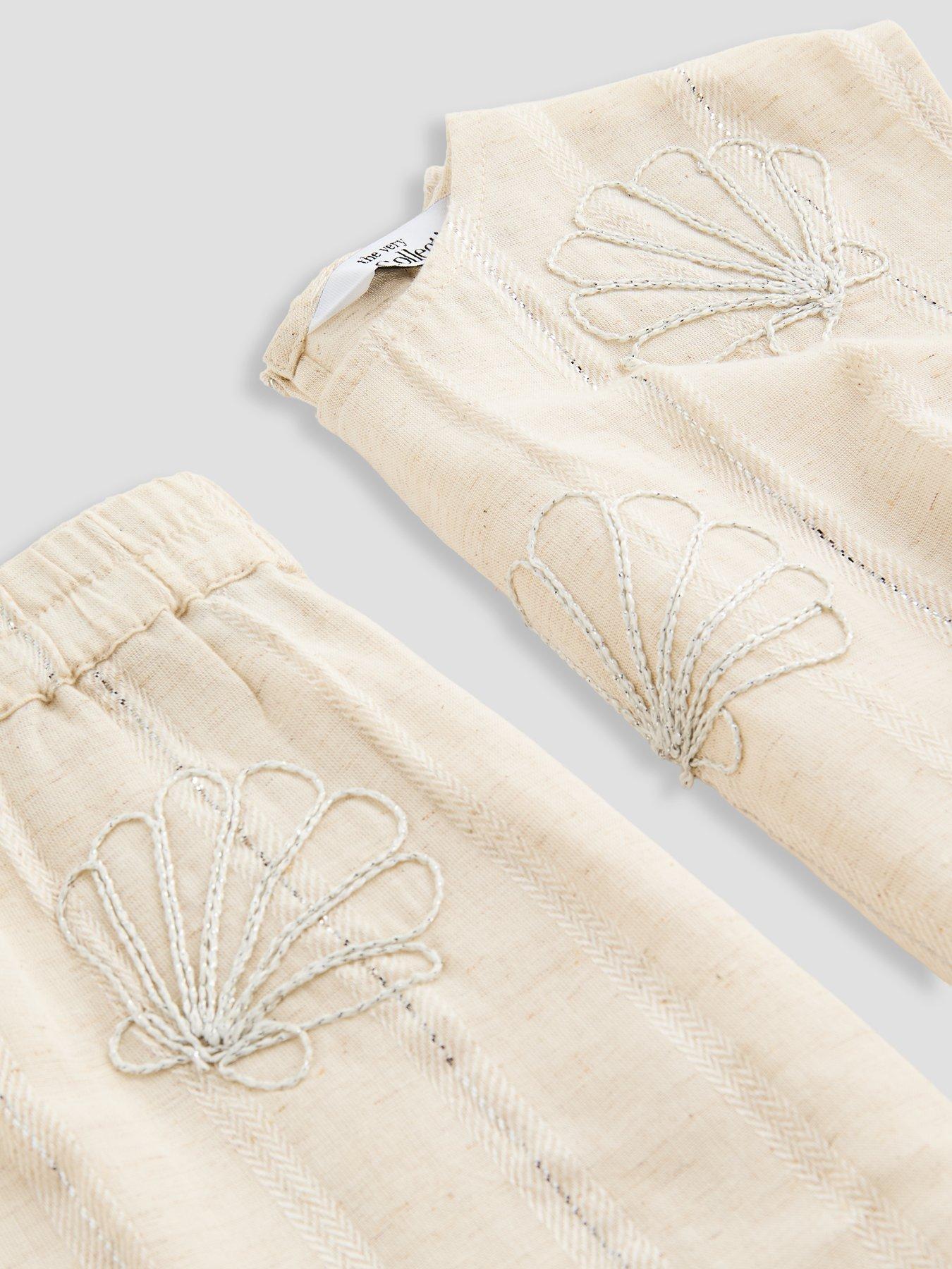 Image 3 of 4 of The Very Collection Girls Stripe And Embroidered Top And Short Outfit - Beige