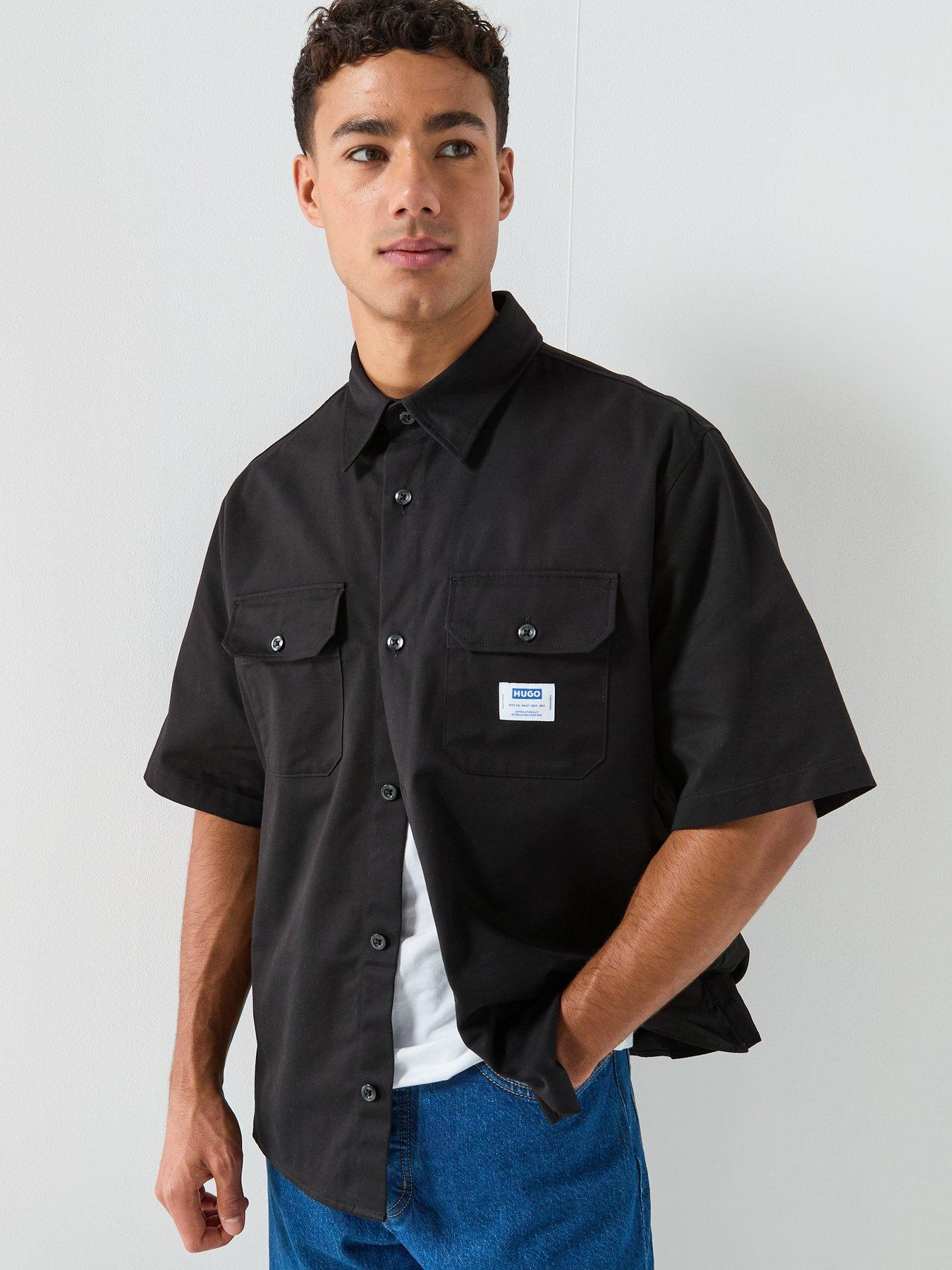 HUGO Blue Ekyno Oversized Fit Short Sleeve Shirt - Black