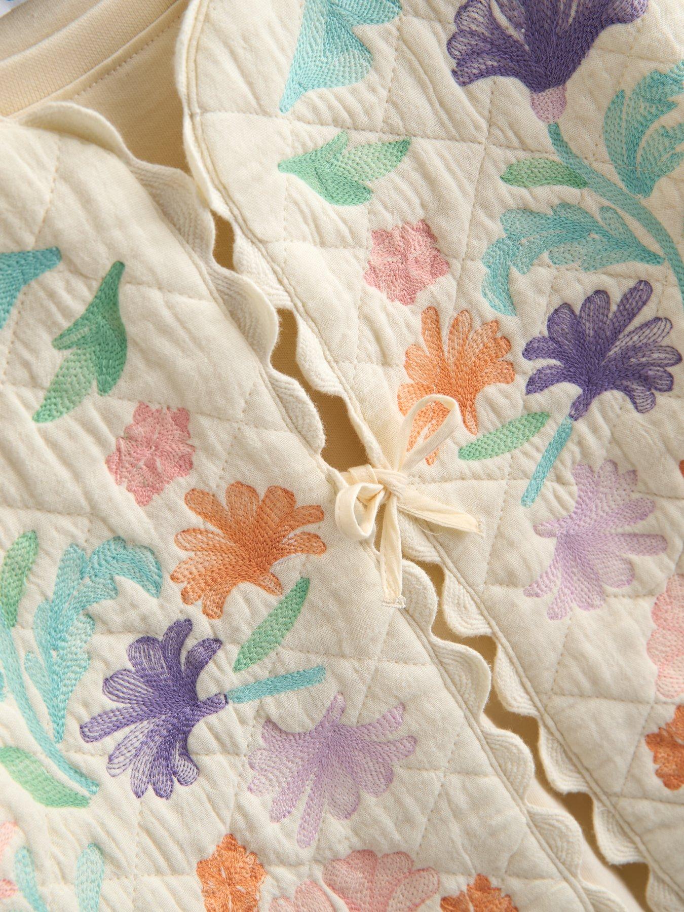 Image 3 of 6 of The Very Collection Girls Embroidered T-Shirt &amp; Embroidered Waistcoat Set - Off White