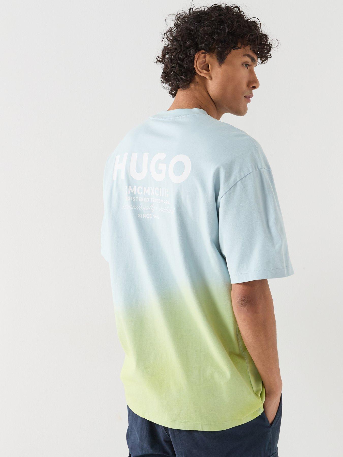 HUGO Nalono Ombre Loose Fit International Logo T-Shirt - Blue