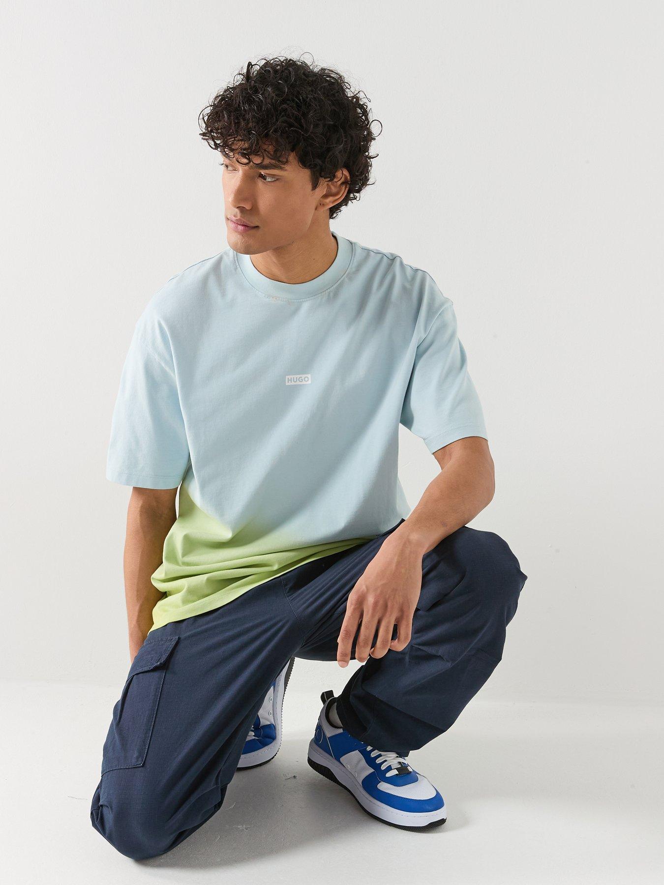 Image 3 of 6 of HUGO Nalono Ombre Loose Fit International Logo T-Shirt - Blue