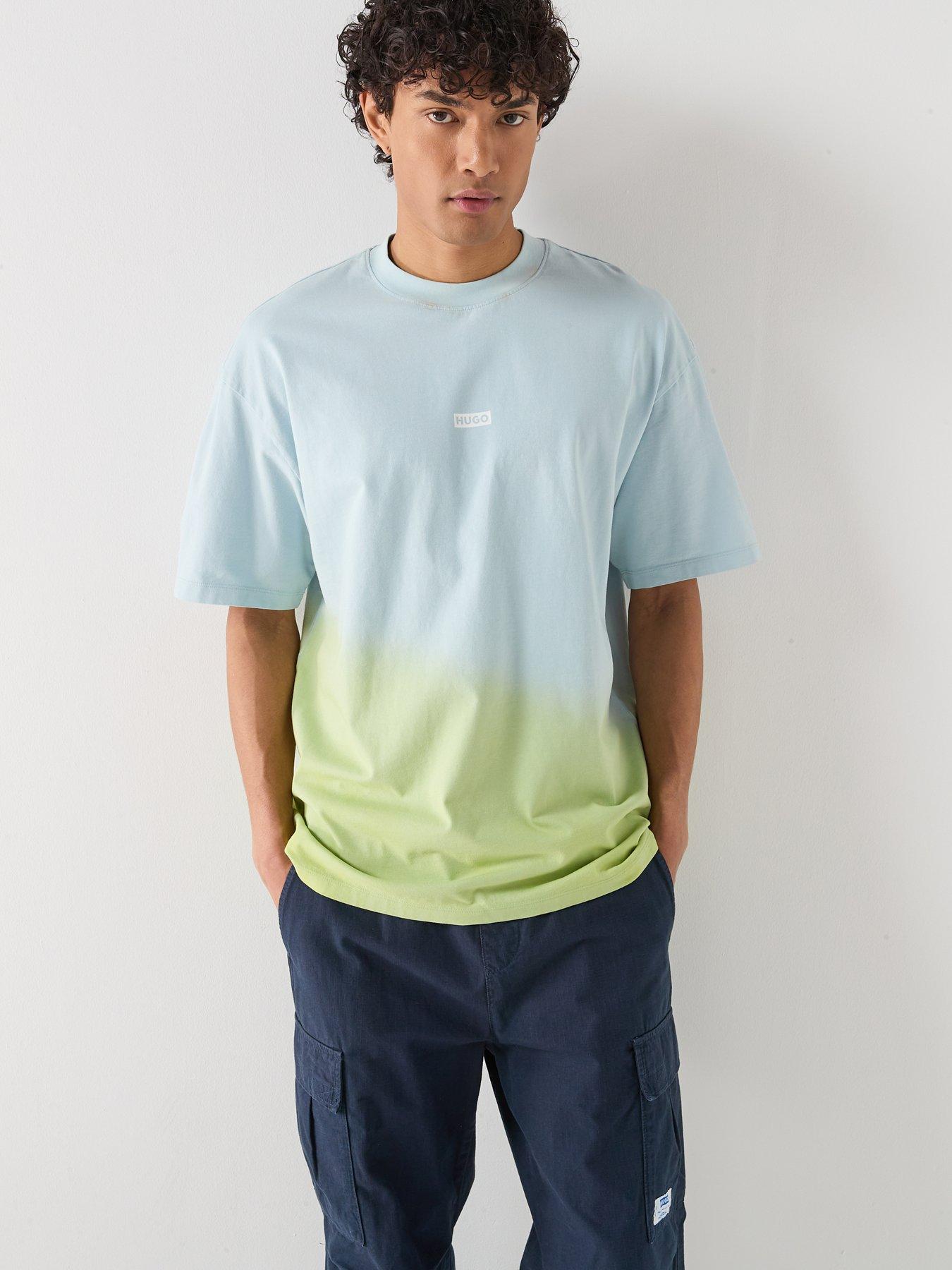 Image 6 of 6 of HUGO Nalono Ombre Loose Fit International Logo T-Shirt - Blue