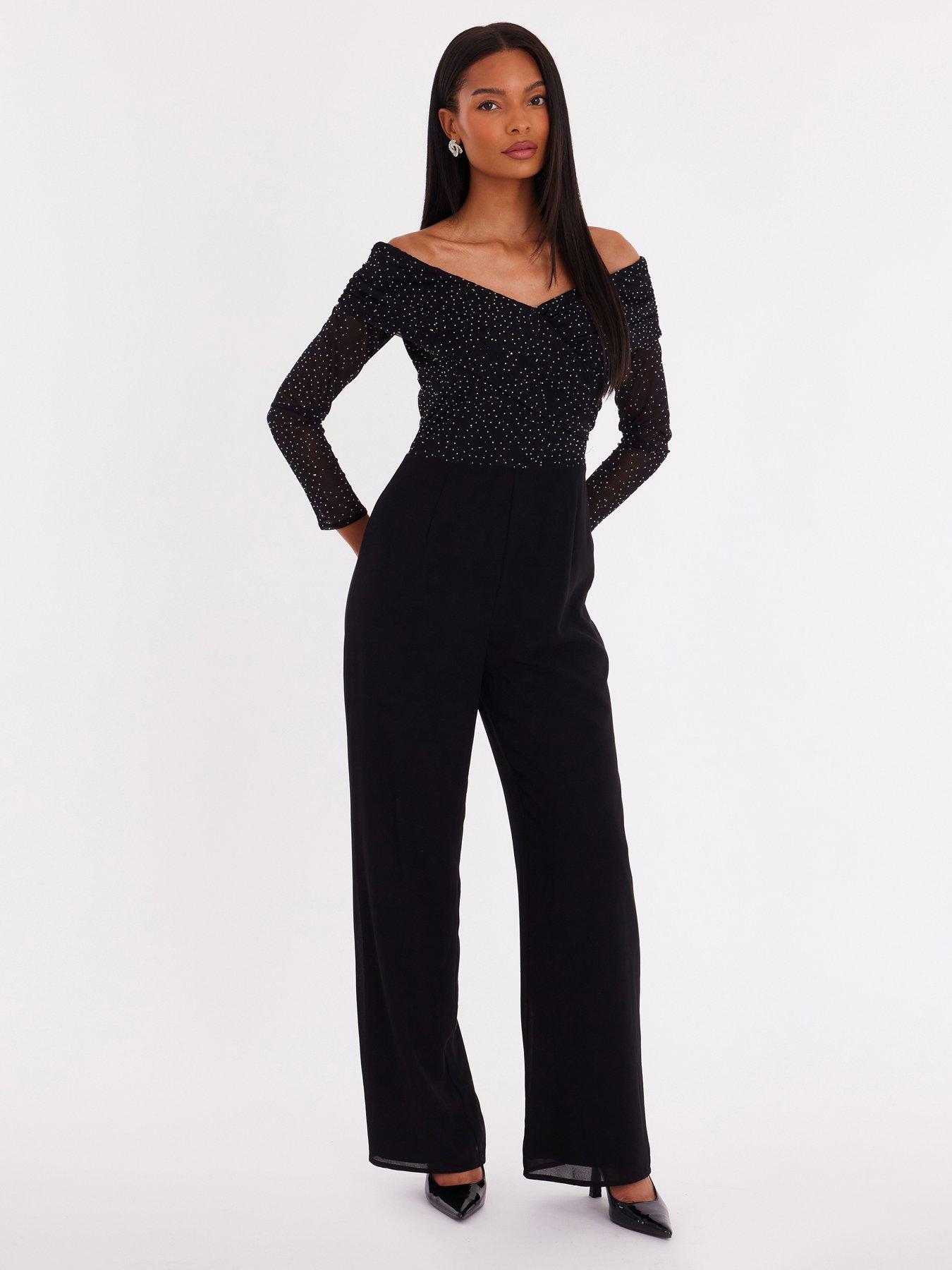 Quiz Black Diamante Bardot Jumpsuit