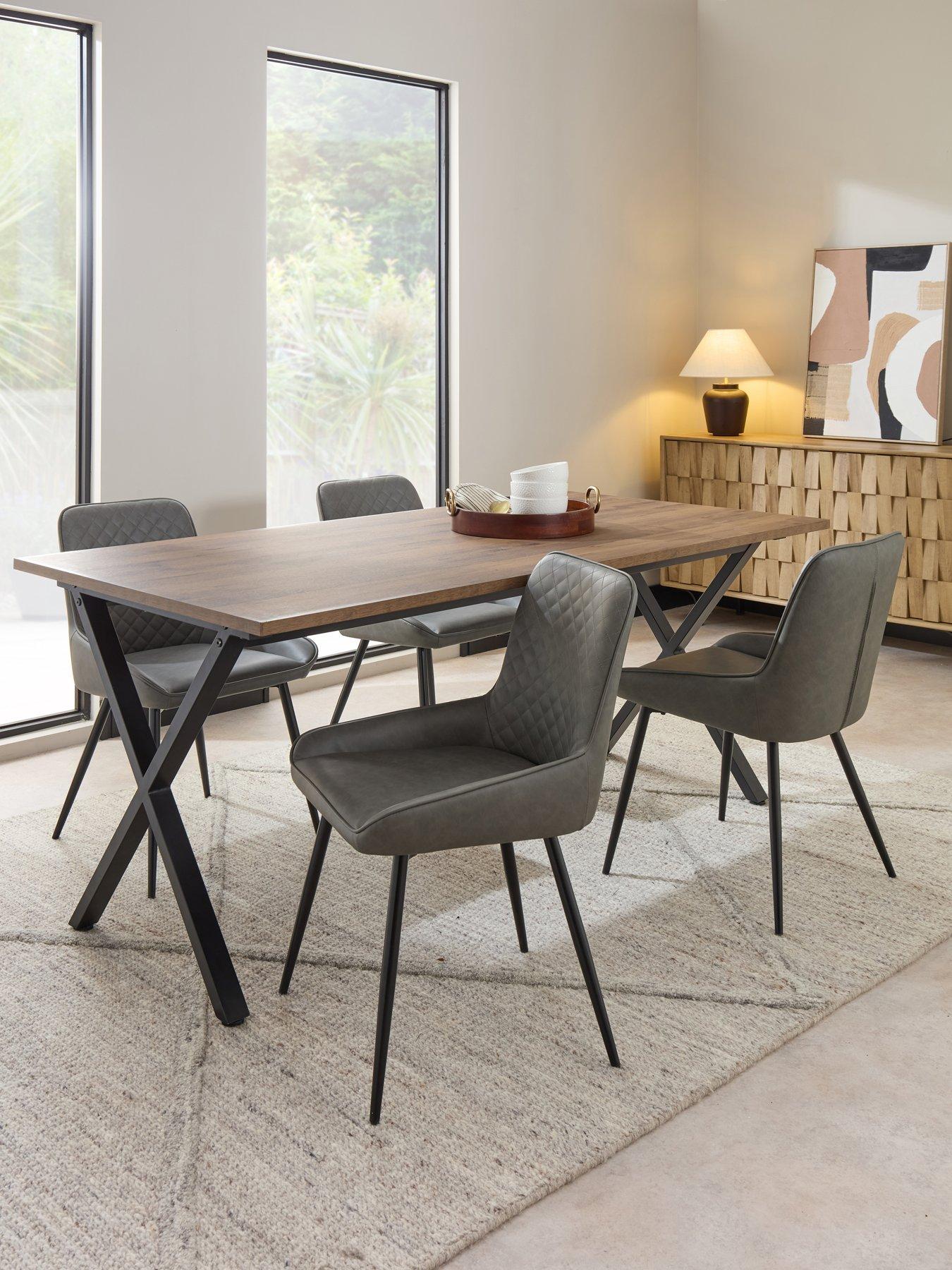 The Very Collection Harlem Mid Oak Dining Table + 4 Sorena Grey Dining Chairs