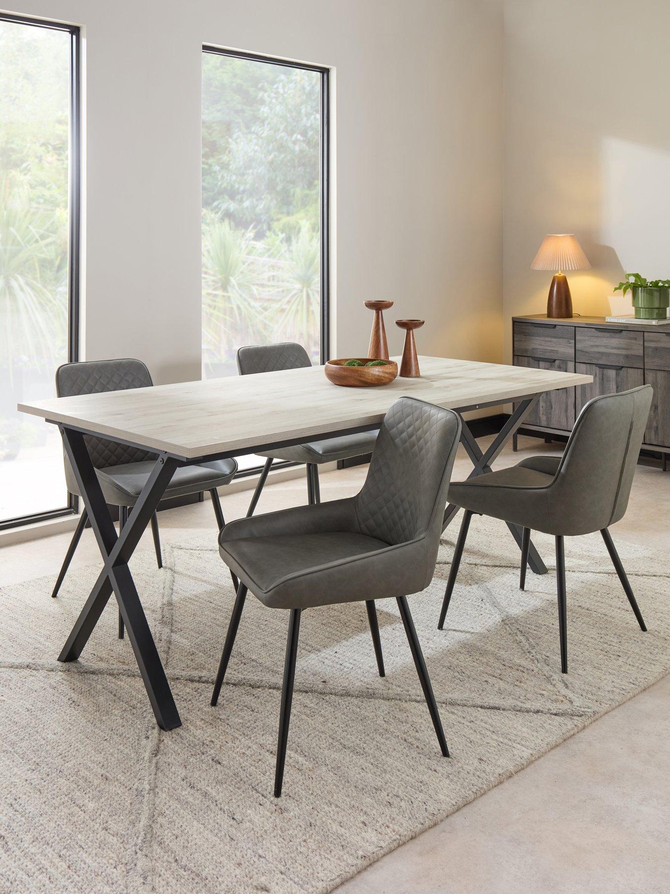 The Very Collection Harlem 180cm Grey Oak Dining Table  &  4 Sorena Grey Dining Chairs