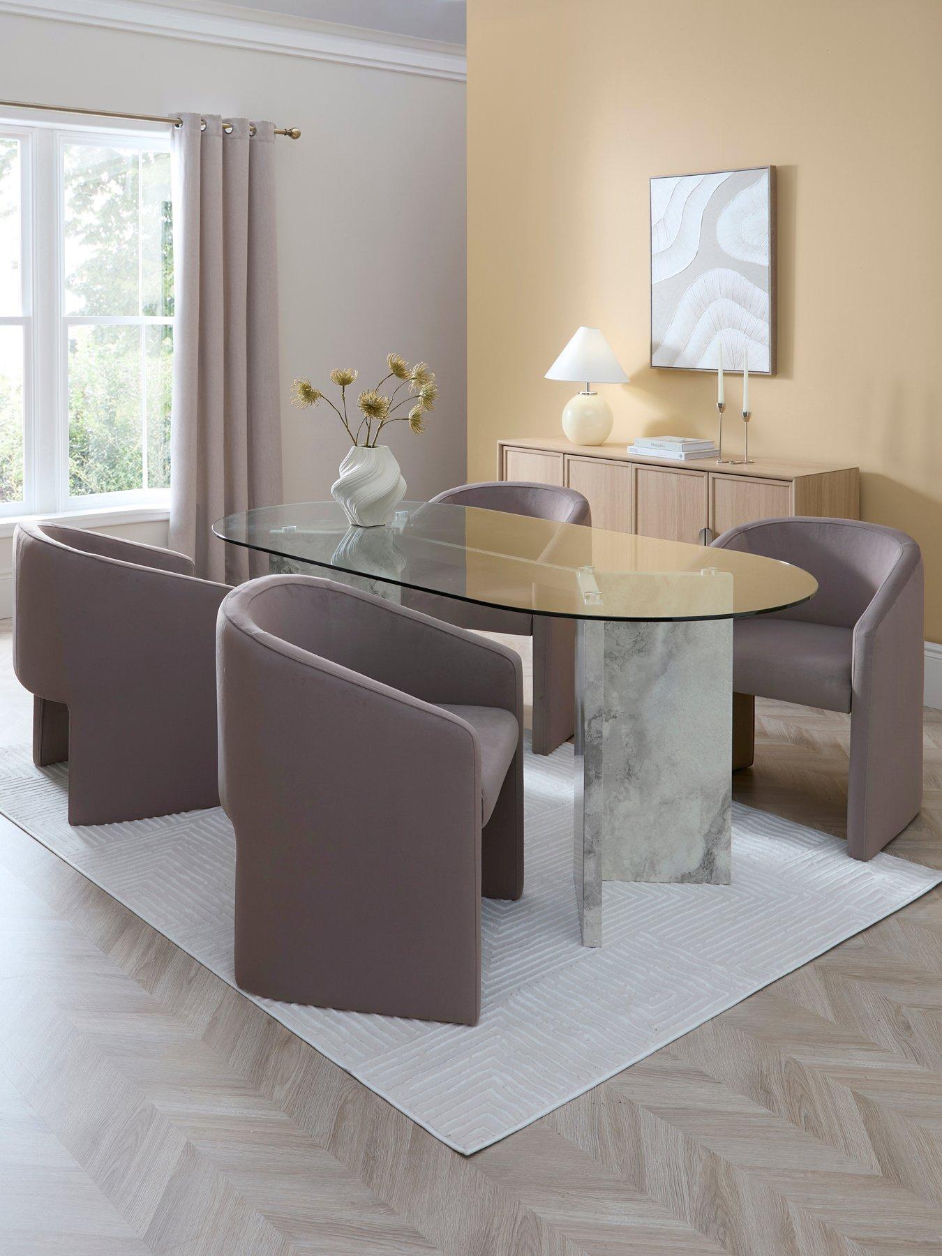 The Very Collection Lavine 180cm Dining Table with Glass Top + 4 Mira Dining Chairs - FSC® Certified