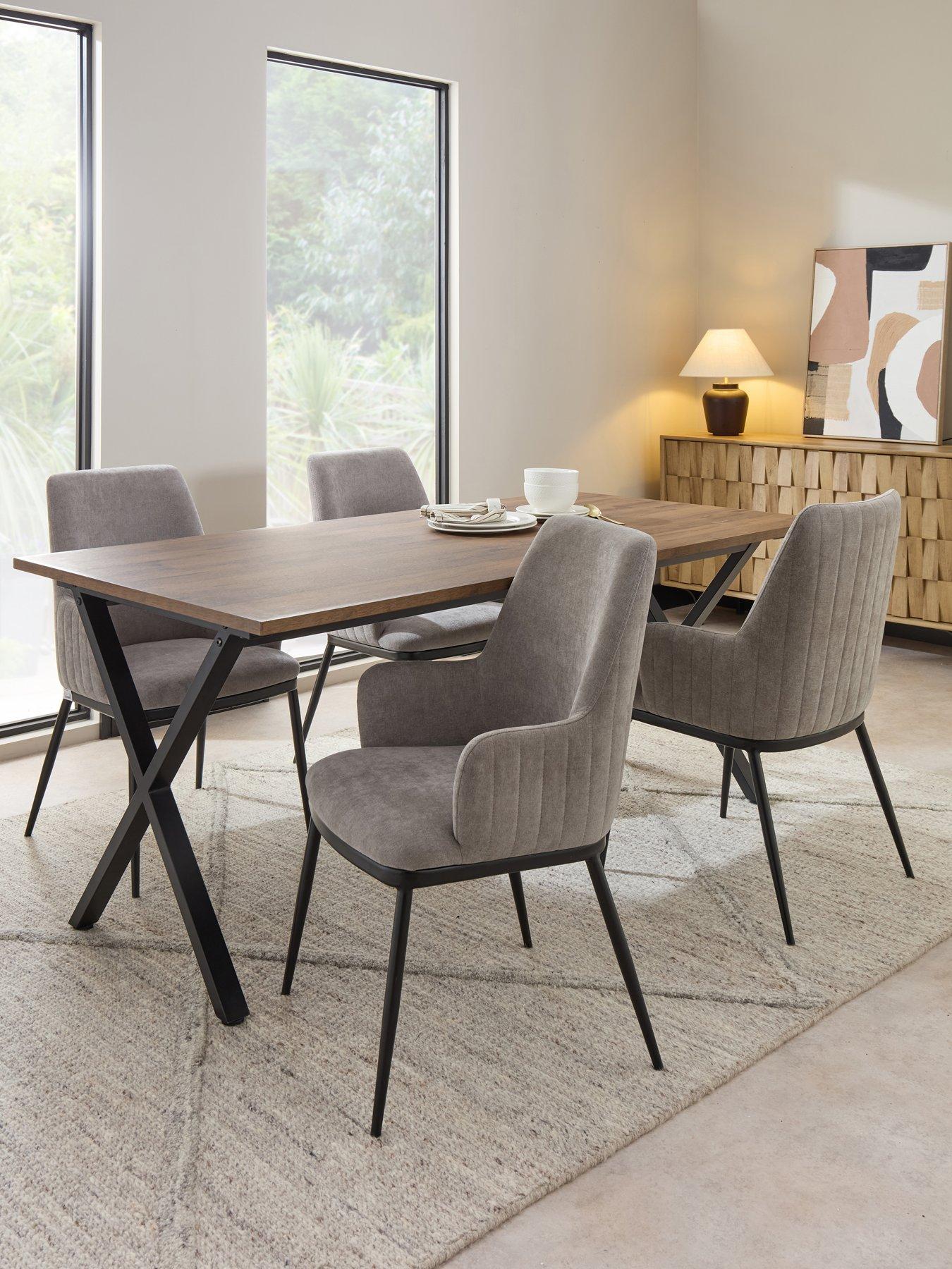 The Very Collection Harlem Mid Oak Dining Table  &  4 Nina Light Grey Dining Chairs - FSC® Certified