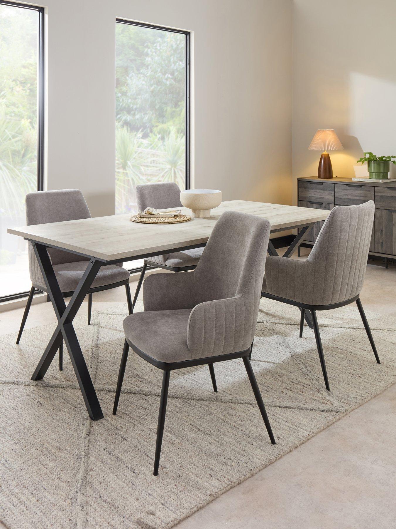 The Very Collection Harlem Grey Oak Dining Table  & 4 Nina Light Grey Dining Chairs - FSC® Certified