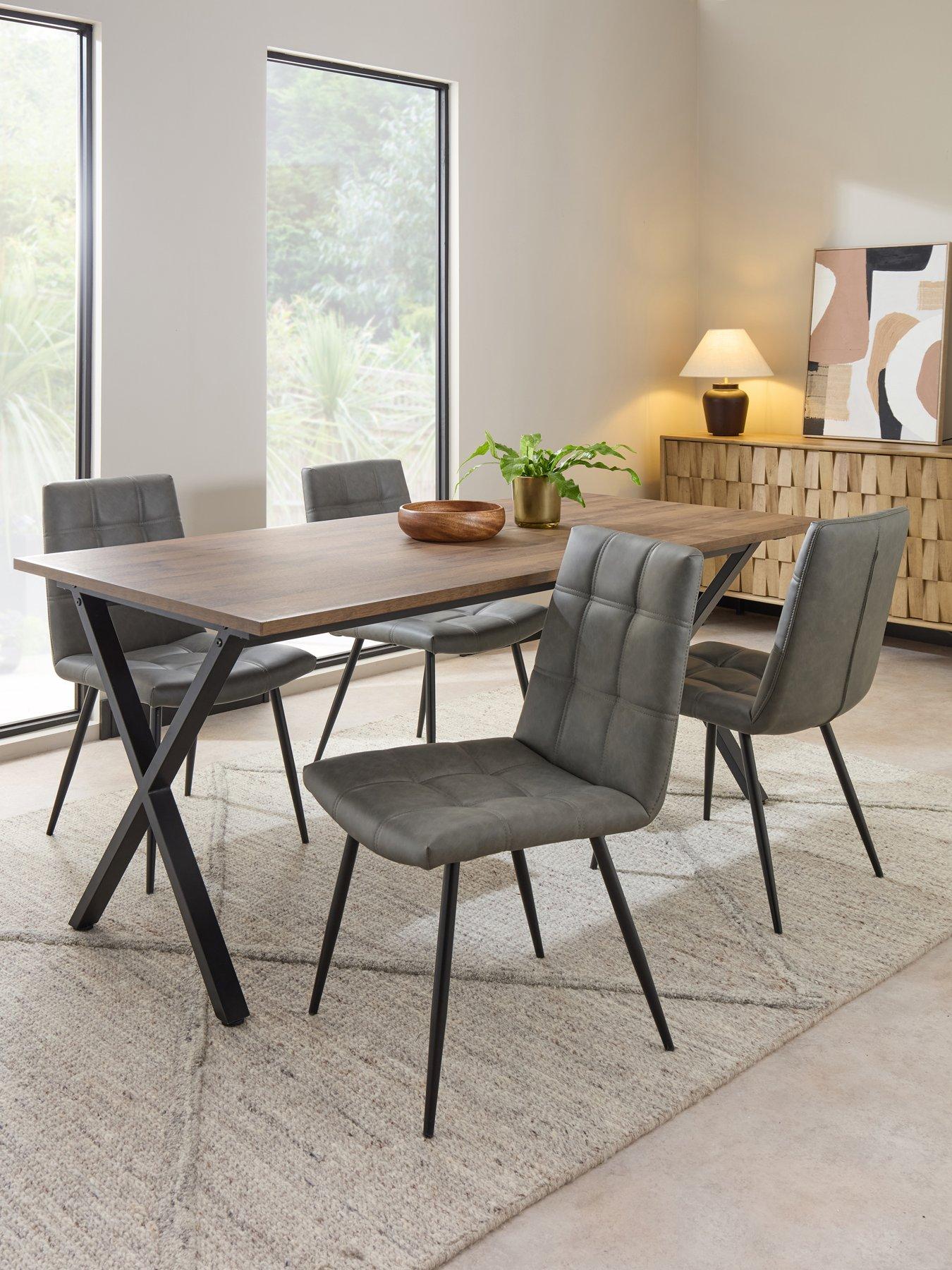 The Very Collection Harlem 180cm Mid Oak Dining Table  &  4 Harlem Grey Dining Chairs