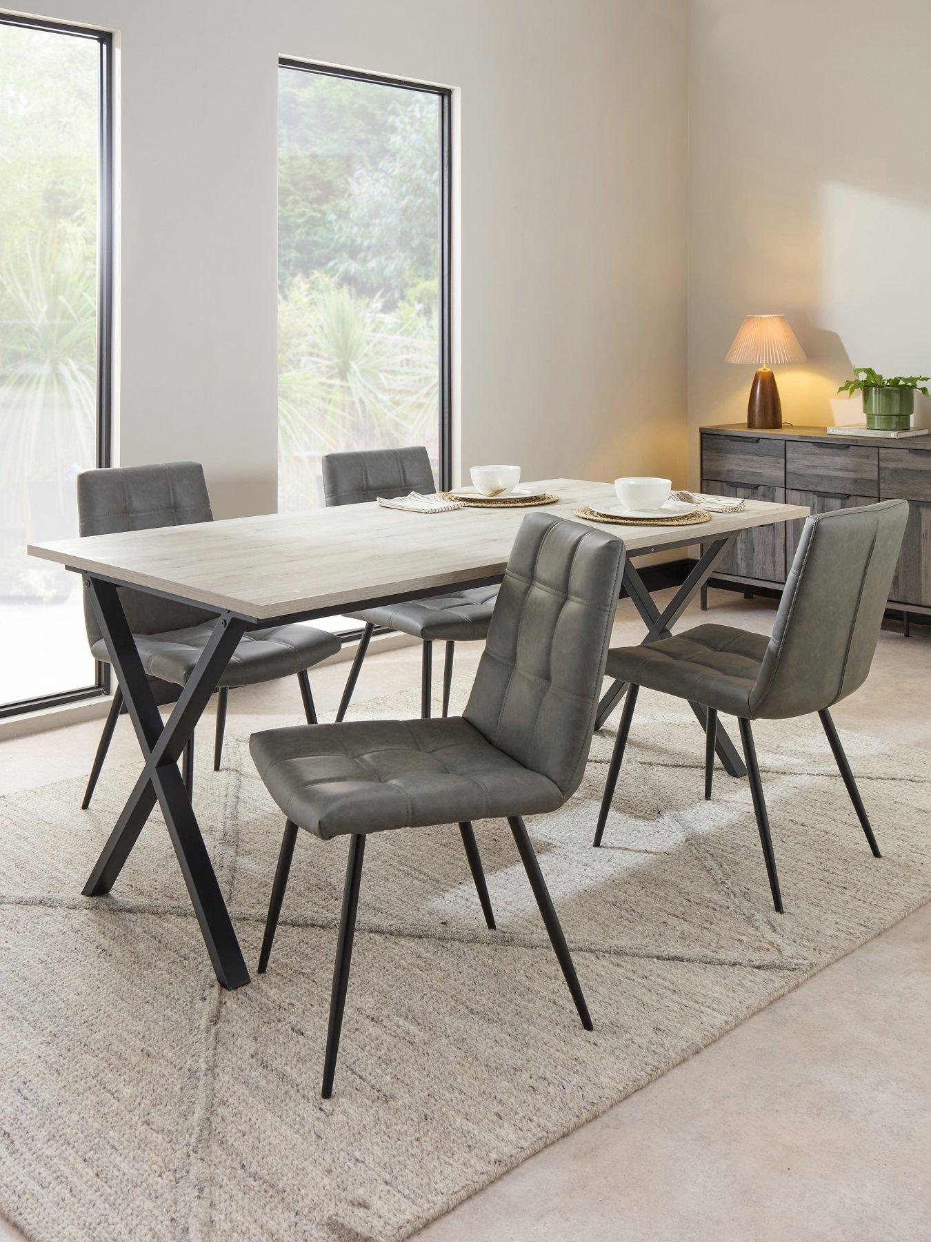 The Very Collection Harlem 180cm Grey Oak Dining Table  & 4 Harlem Grey Dining Chairs