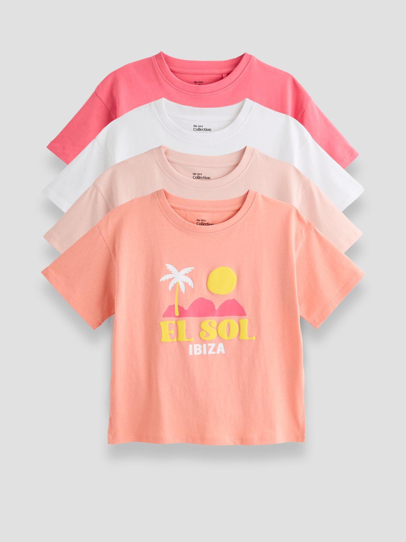 The Very Collection Girls 4 Pack Cotton Printed Tshirts - Multi