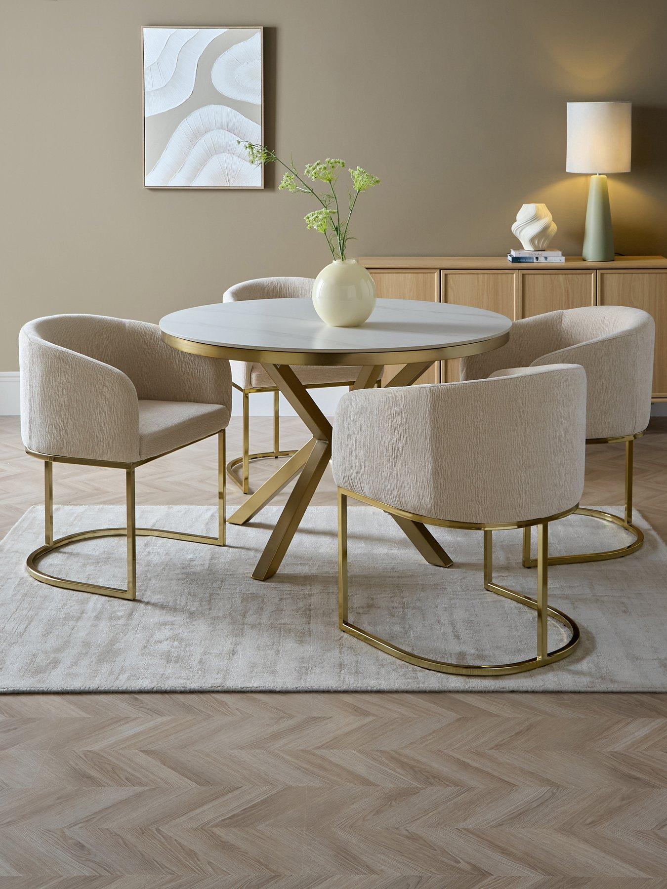 Image 1 of 6 of The Very Collection Savannah 120cm Round Faux Marble Dining Table With 4 Nea Dining Chairs - FSC&reg; Certified