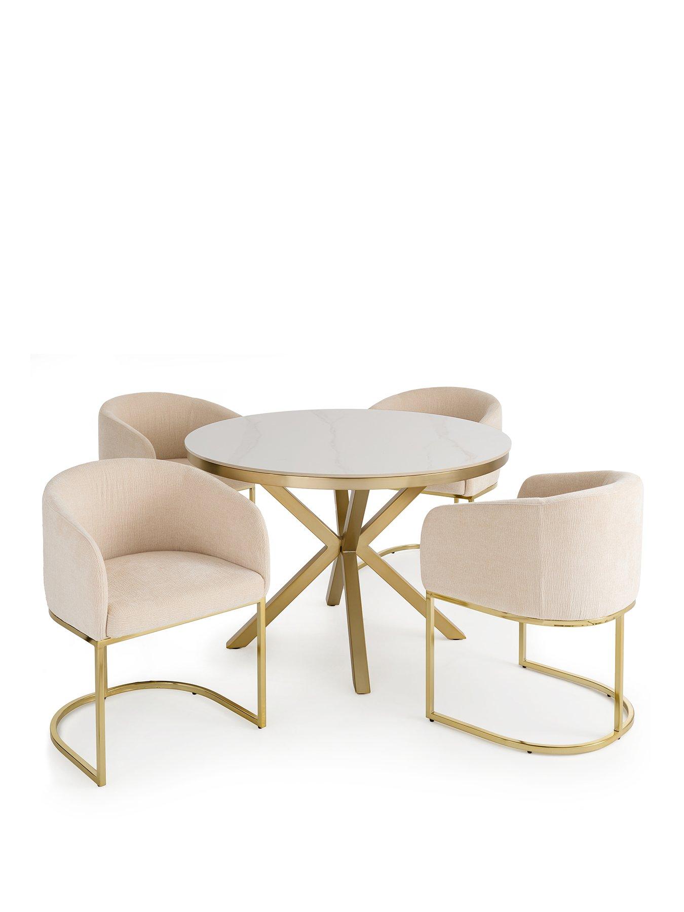Image 2 of 6 of The Very Collection Savannah 120cm Round Faux Marble Dining Table With 4 Nea Dining Chairs - FSC&reg; Certified