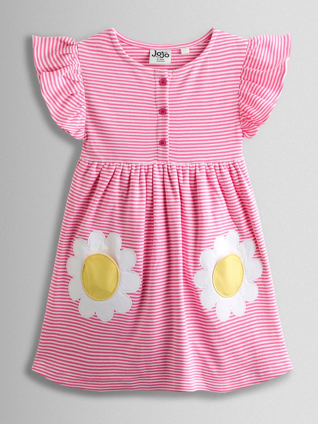 JoJo Maman Bebe Toddler Girls Daisy Applique Pockets Button Front Dress - Light Pink