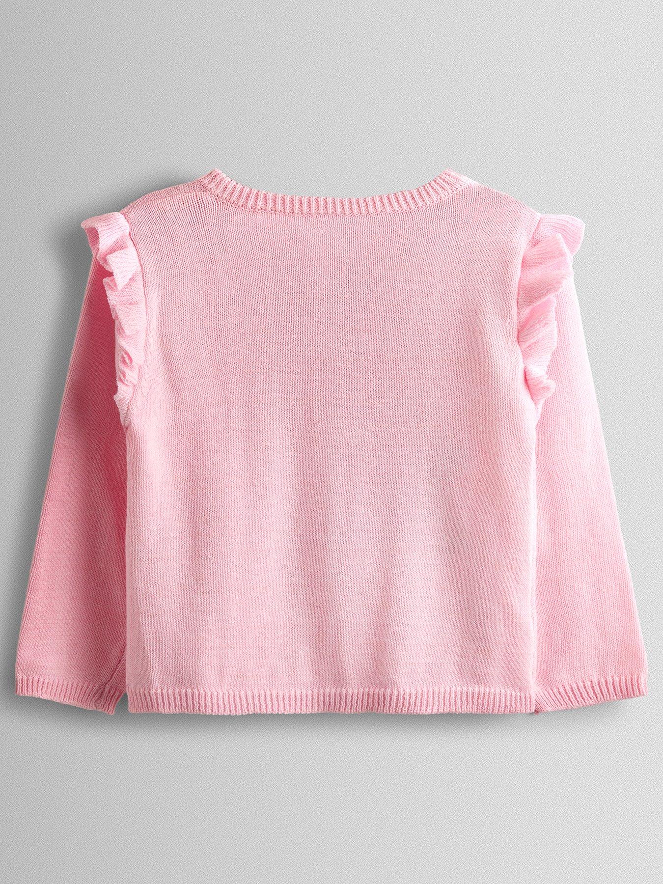 Image 2 of 4 of JoJo Maman Bebe Toddler Girls Bunny Pet-In-Pocket Embroidered Frill Cardigan - Light Pink