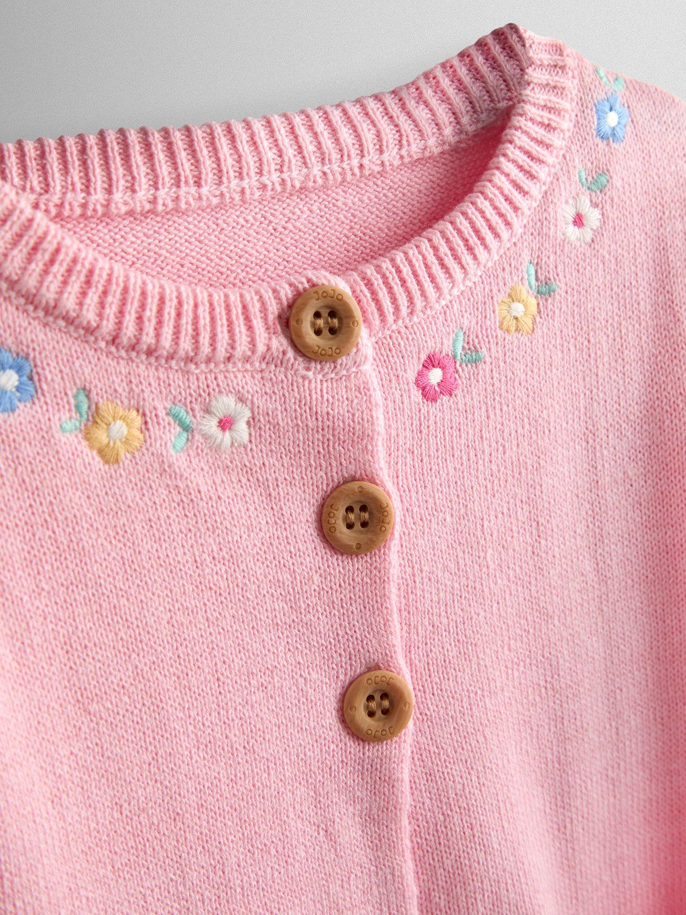 Image 3 of 4 of JoJo Maman Bebe Toddler Girls Bunny Pet-In-Pocket Embroidered Frill Cardigan - Light Pink