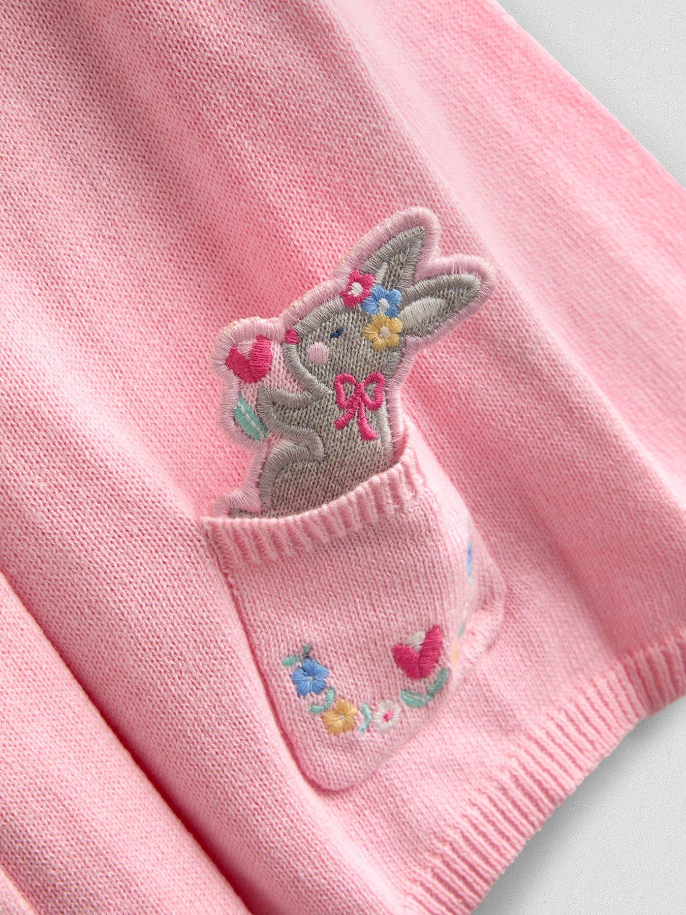 Image 4 of 4 of JoJo Maman Bebe Toddler Girls Bunny Pet-In-Pocket Embroidered Frill Cardigan - Light Pink