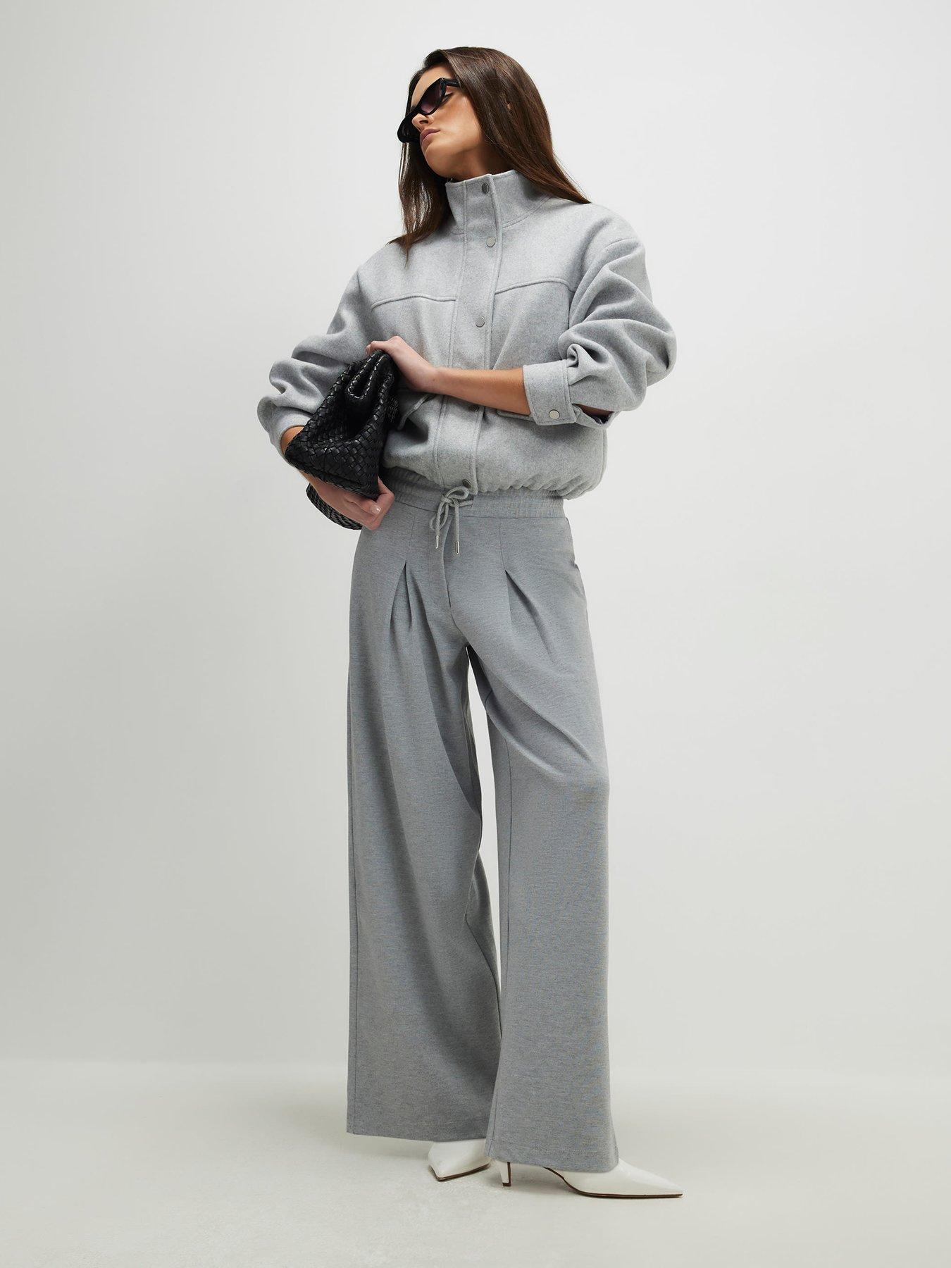 front image of river-island-drawstring-wide-leg-trousers-grey