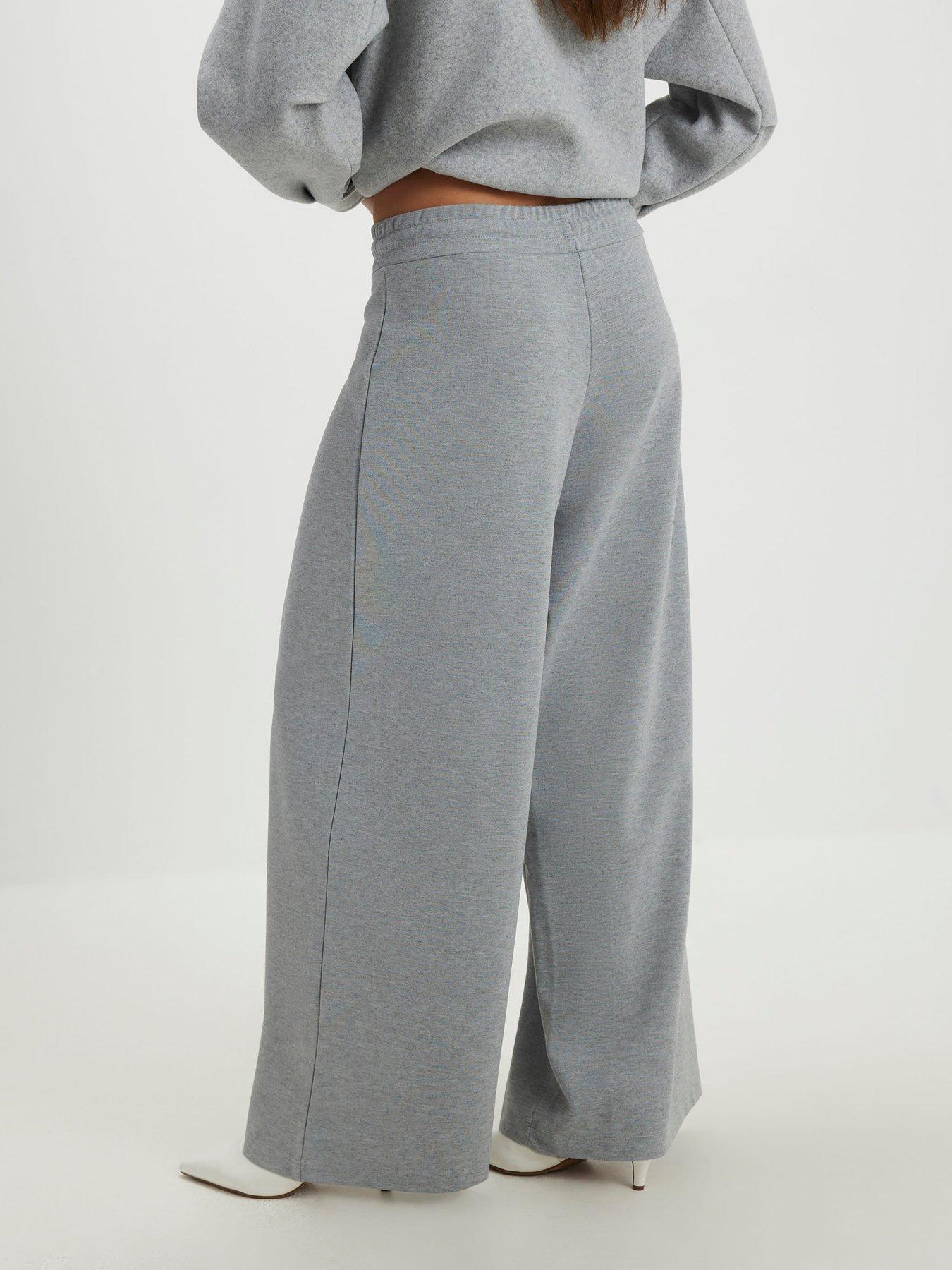  image of river-island-drawstring-wide-leg-trousers-grey
