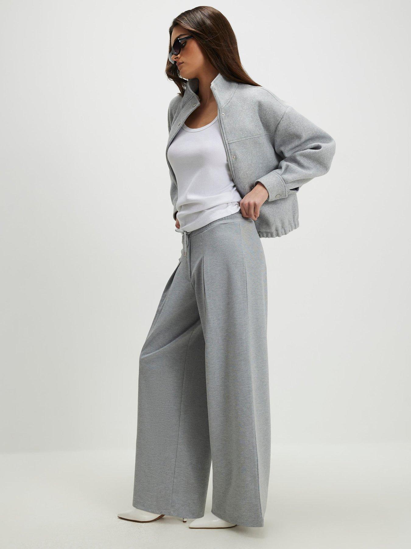  image of river-island-drawstring-wide-leg-trousers-grey