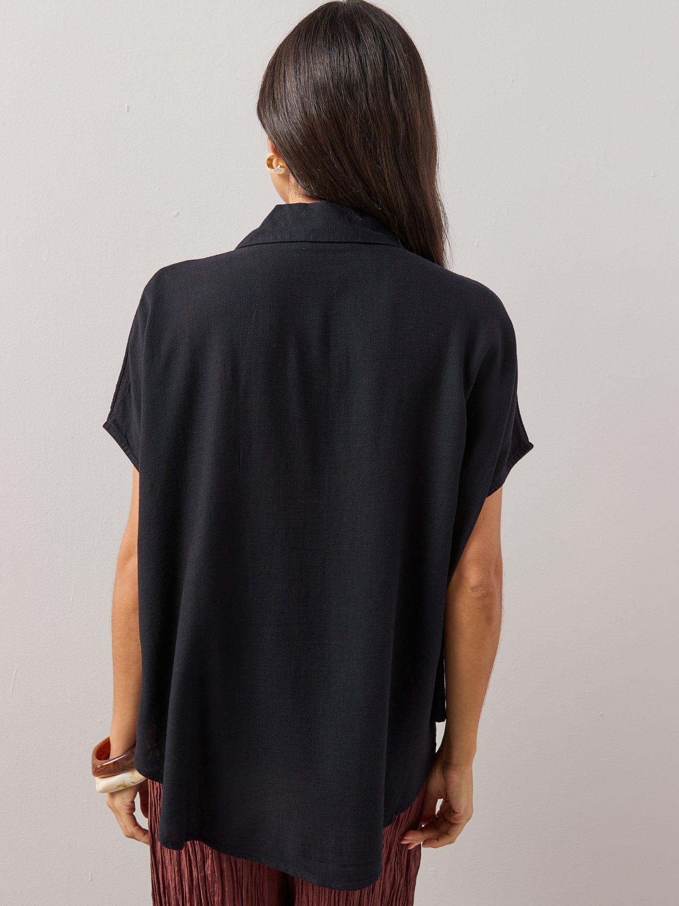 Image 2 of 6 of The Very Collection Linen Tie Knot Shirt - Black