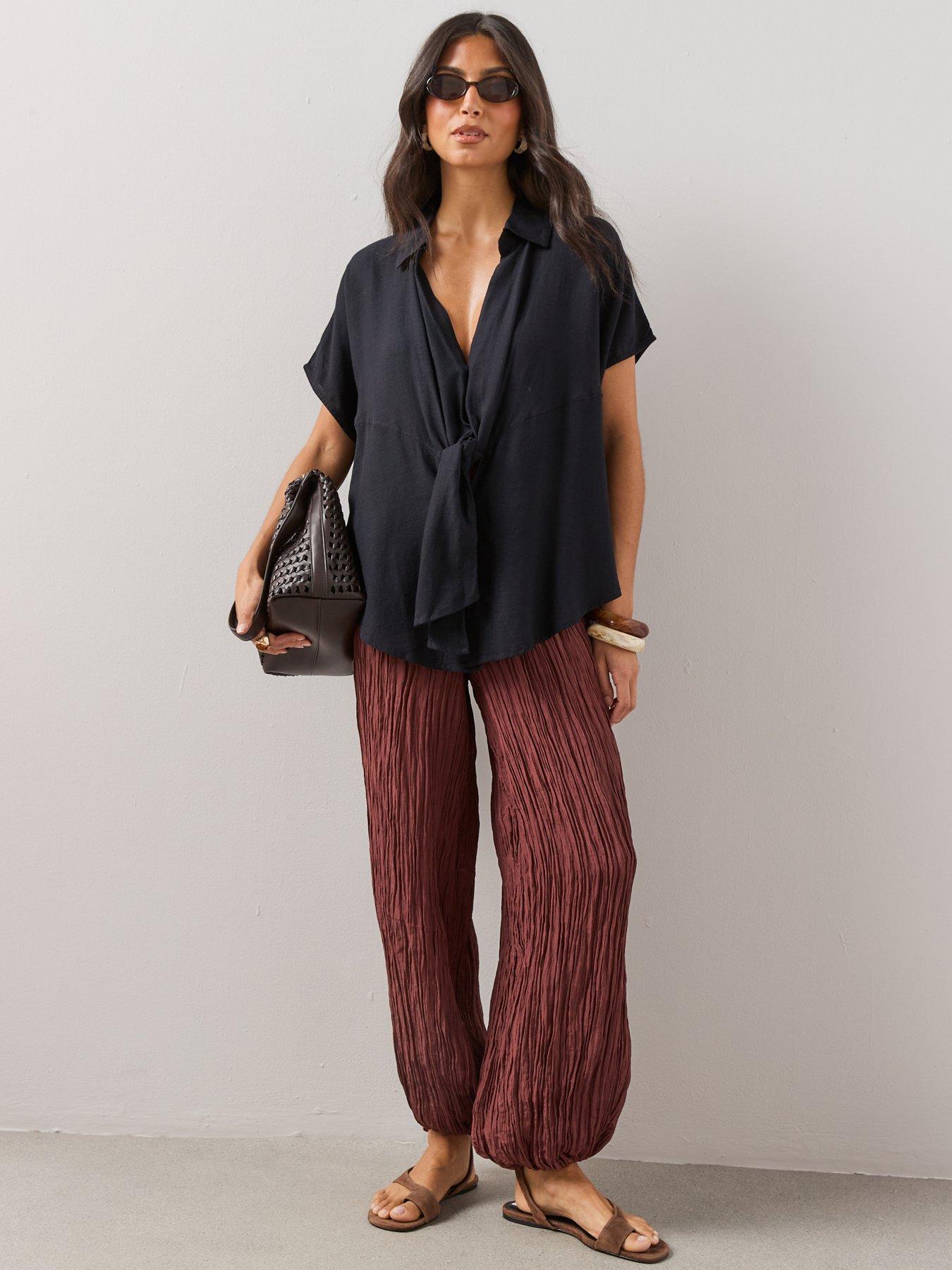 Image 3 of 6 of The Very Collection Linen Tie Knot Shirt - Black