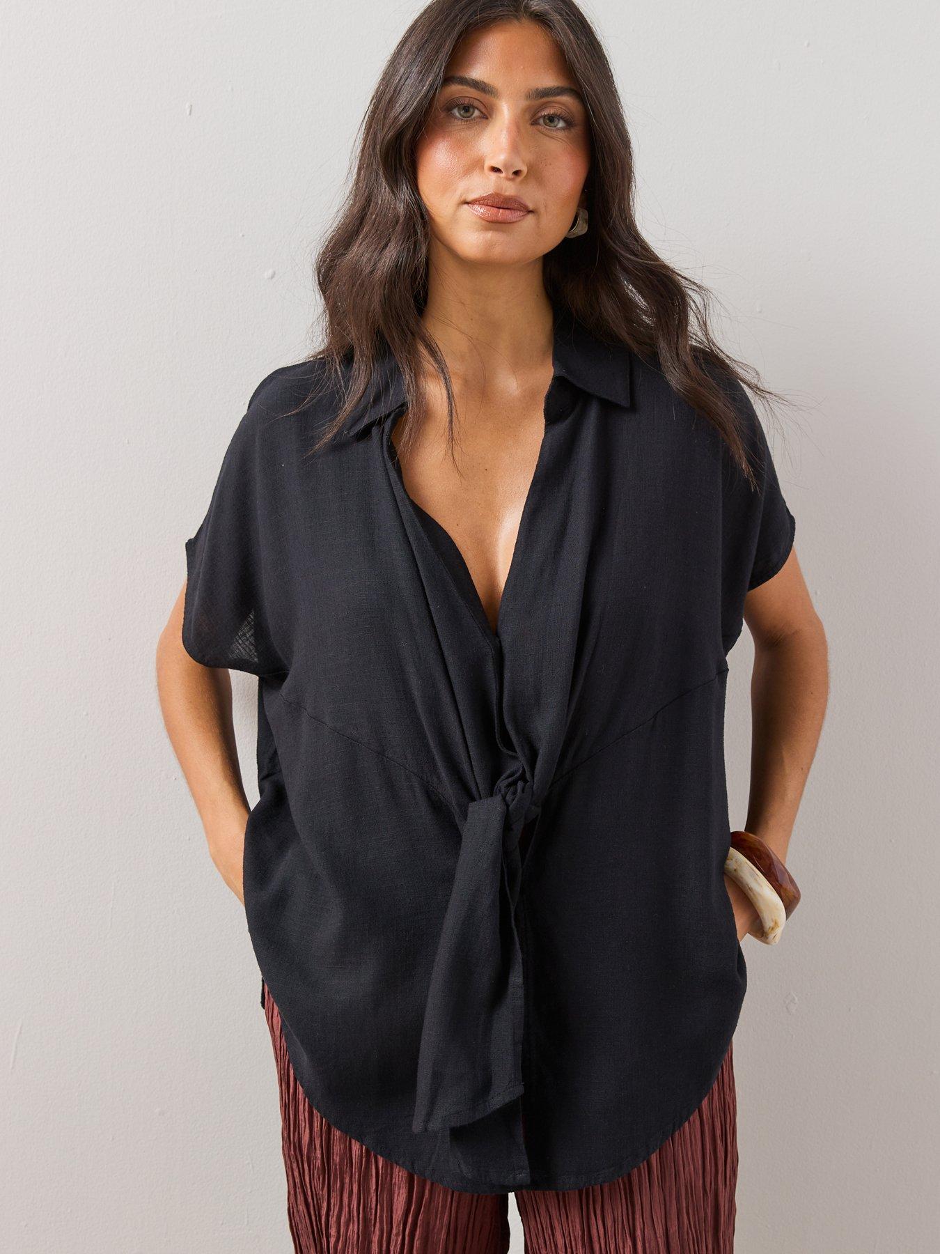 Image 4 of 6 of The Very Collection Linen Tie Knot Shirt - Black