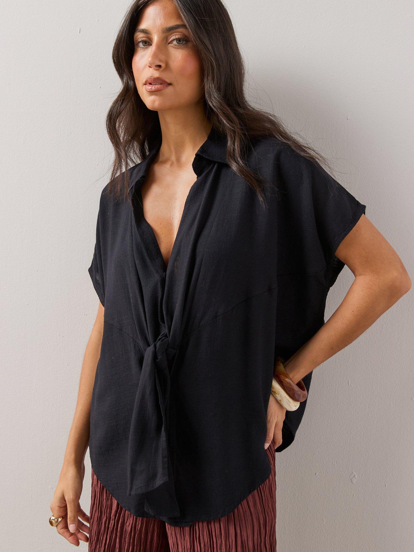 Image 5 of 6 of The Very Collection Linen Tie Knot Shirt - Black