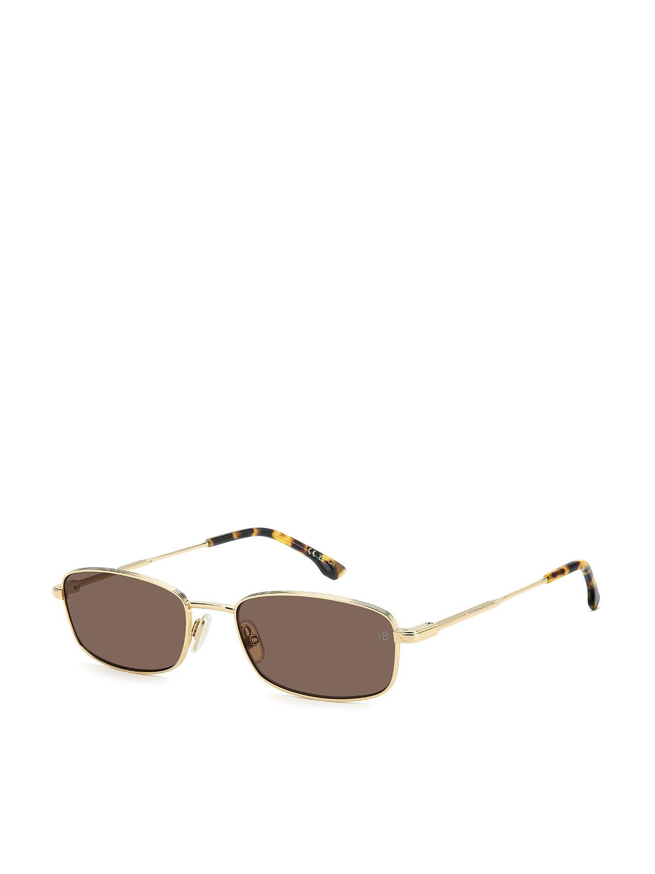  image of victoria-beckham-rectangular-sunglasses-with-gold-frame-and-havana-tips
