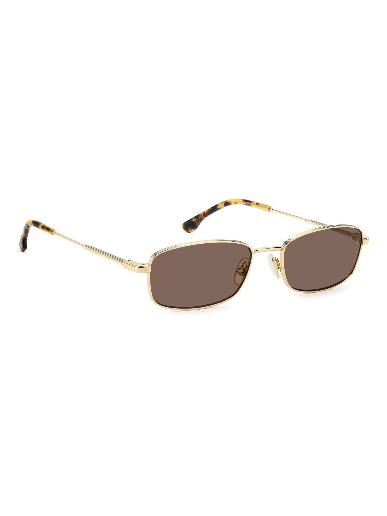  image of victoria-beckham-rectangular-sunglasses-with-gold-frame-and-havana-tips