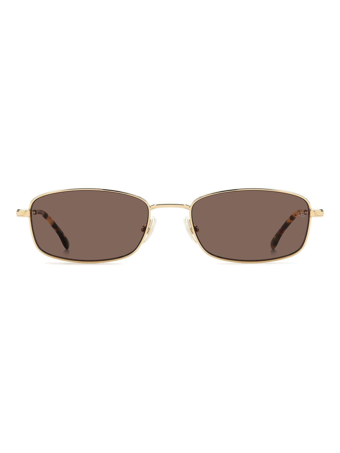  image of victoria-beckham-rectangular-sunglasses-with-gold-frame-and-havana-tips